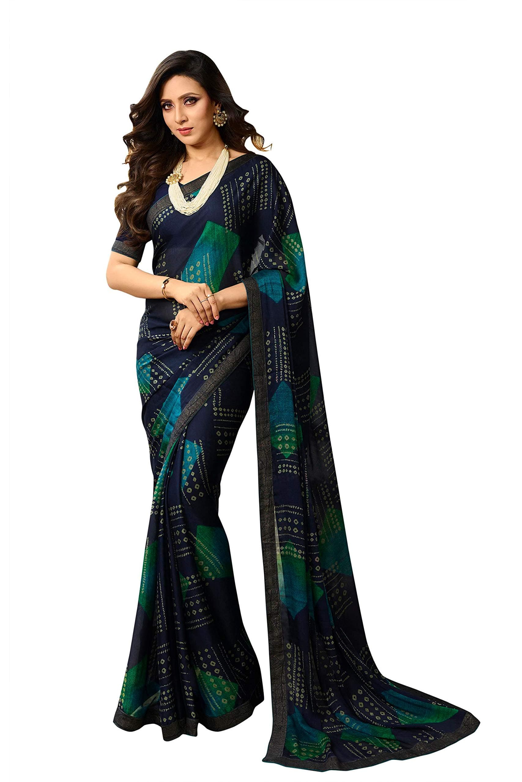 Indian Women's New Fancy All Over Flower Prints Saree with Border & Blouse Piece-A39