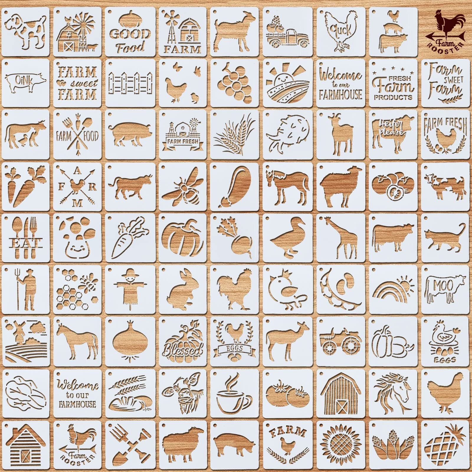 80 Pcs Farm Flower Stencils for Kids Animal Floral Stencil Plastic Reusable for Art Supplies Sidewalk Painting DIY Crafts 40 Style 3 x 3 Inch(Farm)