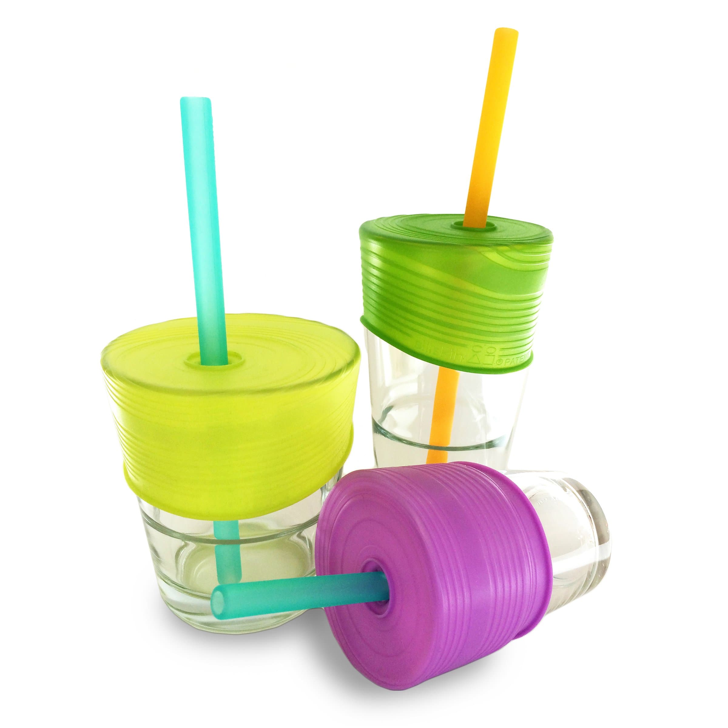 GoSili Universal Silicone Straw Top Lids, Lime/Green/Purple