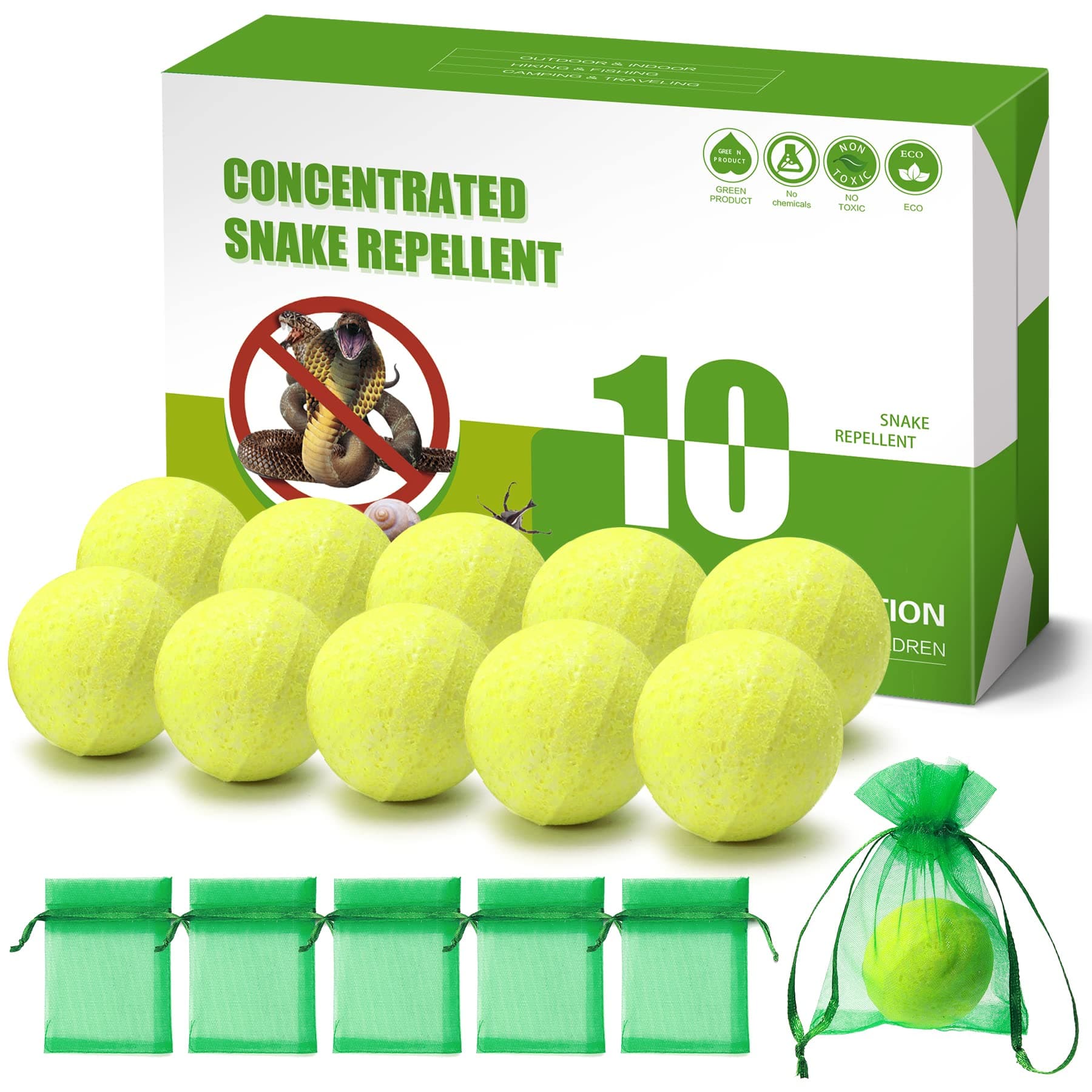 MAGIC CAT Snake Repellent For Yard 10 Pack Snake Away Repellent For Outdoors Indoor Pet Safe, Natural Plant Formula Moth Balls For Snakes Outdoor Use, Snake Be Gone For Garage Yard Garden Chicken Coop