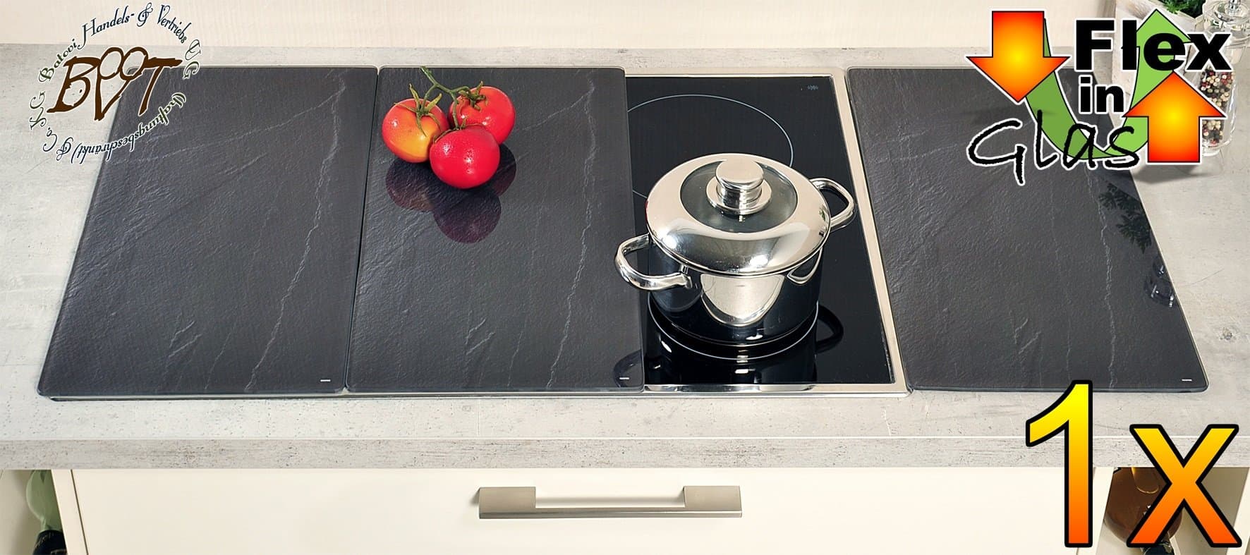 Premium Paris Set of 1 – Charcoal/Slate Black Glass and Ceramic Cooktop Cover Design + Splash Guard Glass Electric Cooker with Ceramic Hob, Stove Cover Ceramic Cooktop Induction Hob – Can Also Be Used as a Chopping Board Length Square Approx. 52 cm x 26.4 cm x 0.8 cm – Hob Cover Chopping Board Glass Ceramic Hob Hotplate Stove Single Double Double Round, Child Protection for Cooker Hob Glass Oven Oven/Stove Accessories, Hob Panels Large