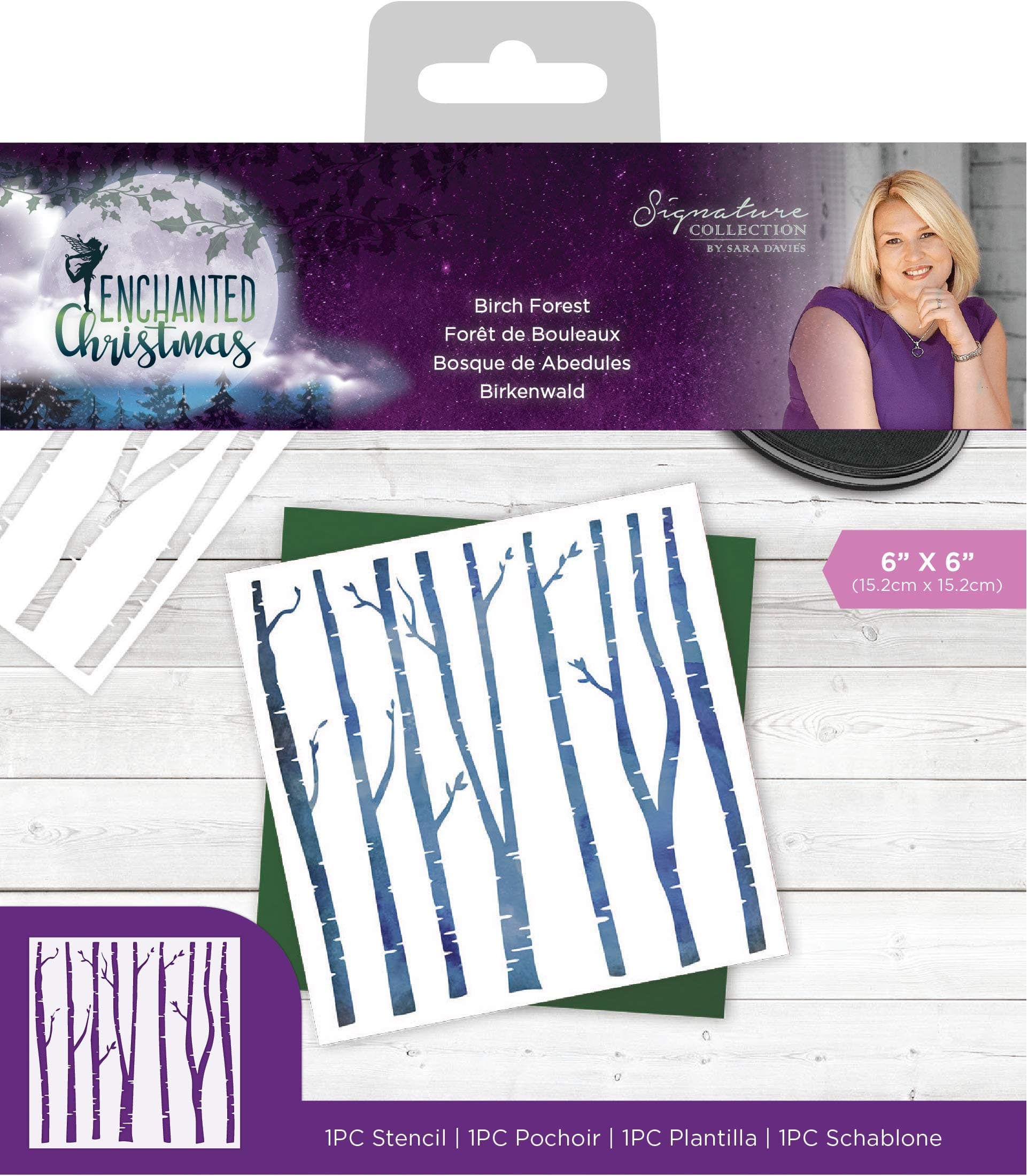 Crafter's Companion Sara Signature Stencil Template Enchanted Christmas-Birch Forest-6” 6” (15.2cm x 15.2cm), Multicoloured, One Size
