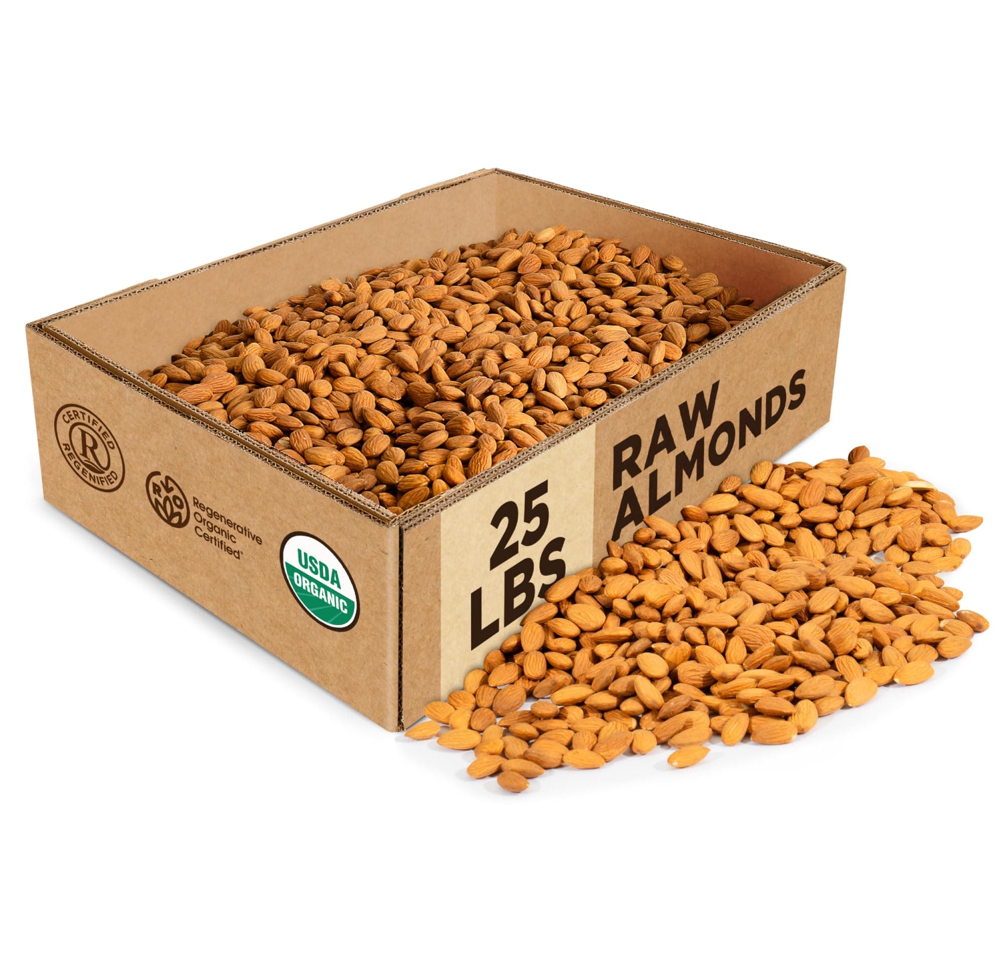 Burroughs Family Farms 25 lb USDA Organic Raw Almonds – First Regenerative Organic Certified Almond Farm – 2x the Antioxidants and Vitamin B Versus Other Almonds – Gluten-Free, Non-GMO, Vegan, Paleo