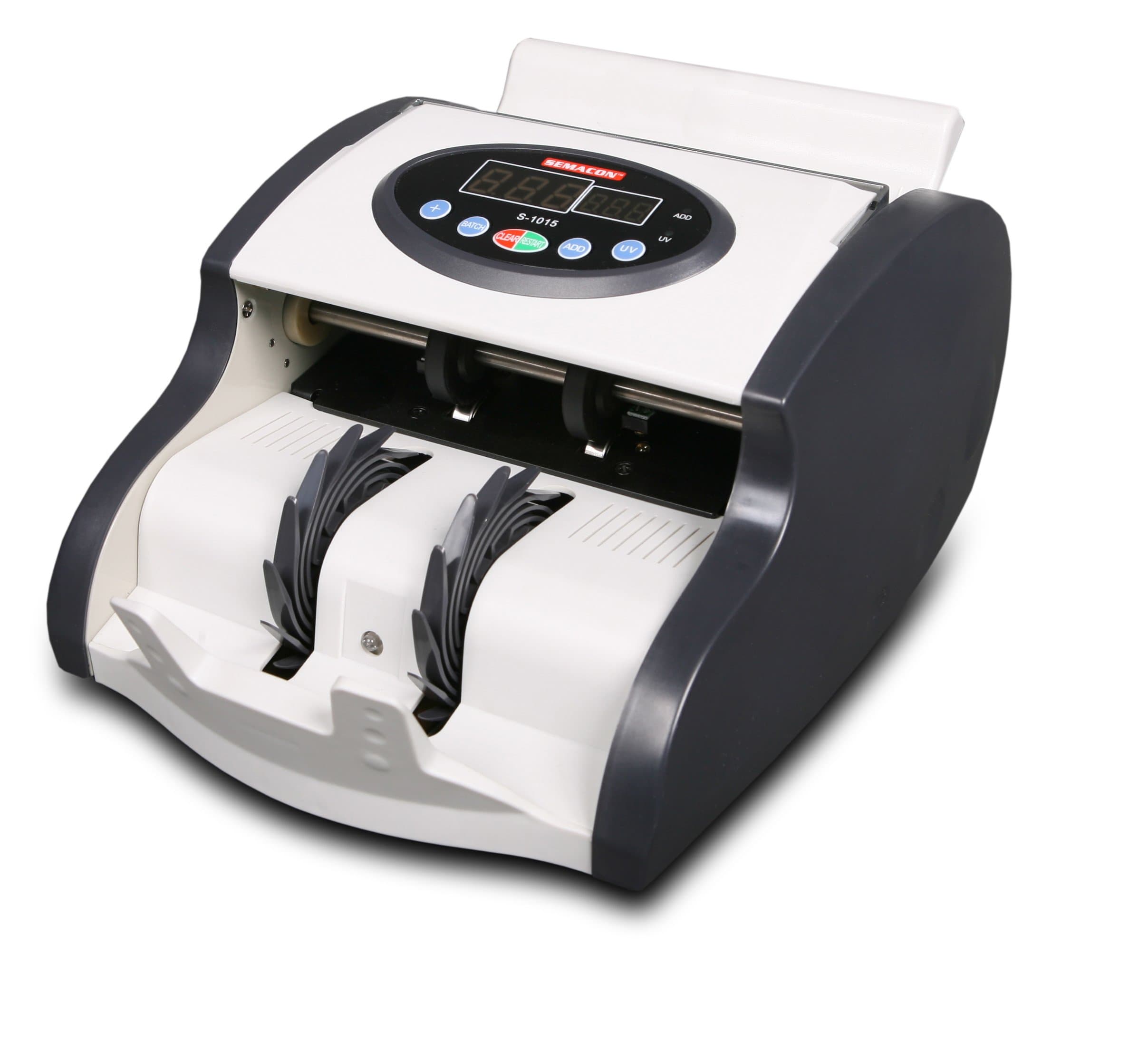 Semacon1015 Compact High Speed Mini Currency Counter with Ultraviolet Counterfeit Detection, 900 Notes per Minute, Batching Range 1-999, Friction Roller System, Hopper/Stacker Capacity 80–120 Notes