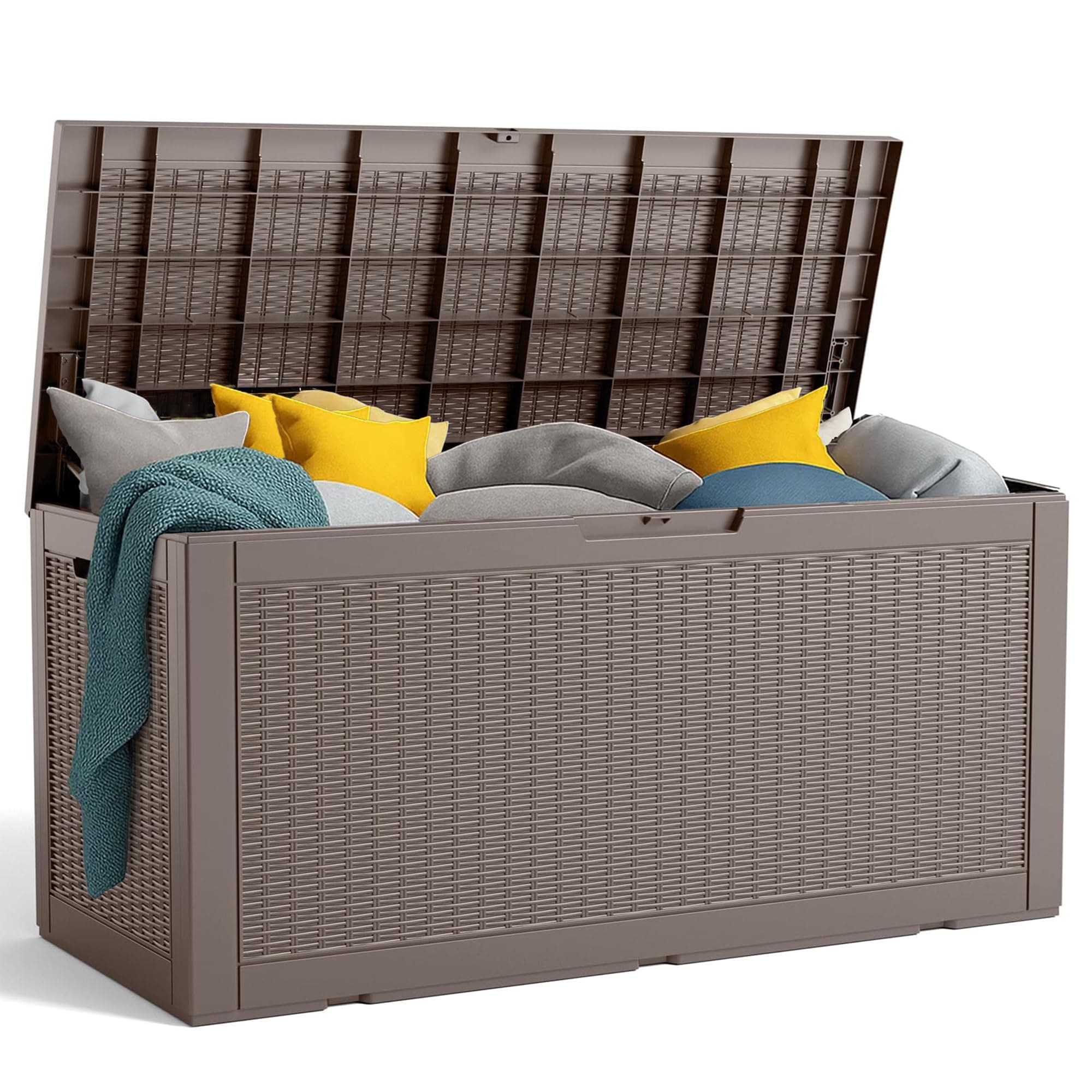 100 Gallon Resin Deck Box, Lockable Patio Outdoor Storage Box for Furniture, Garden Tools and Tools Storage, Waterproof Outside Storage Boxes - Grey