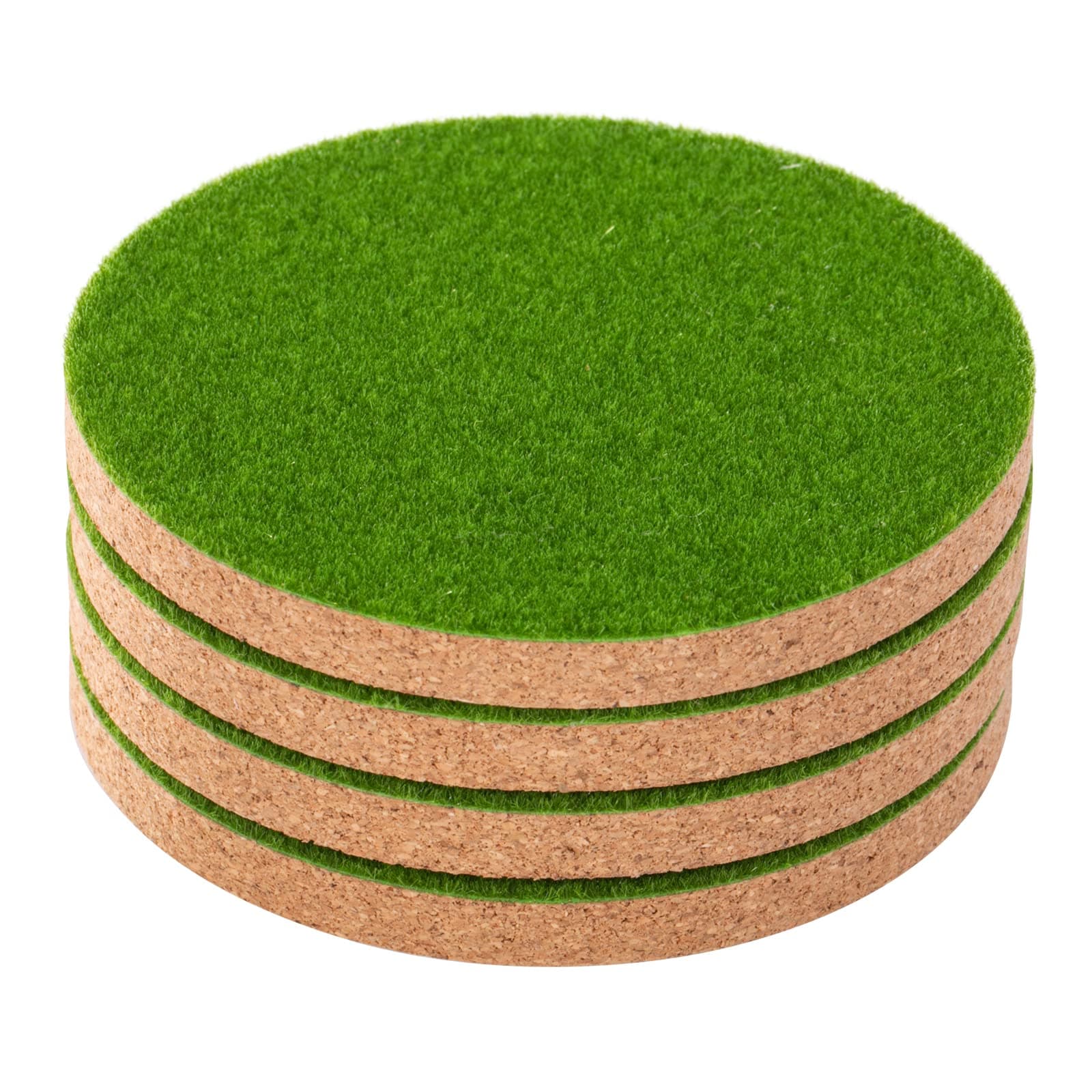 Lawn Drink Coasters Set of 4, Decor Turf Football Coasters Sports Fan Golf Soccer Baseball Botanical Green Cork Coaster Absorbent Coasters Mother (Grass Green)