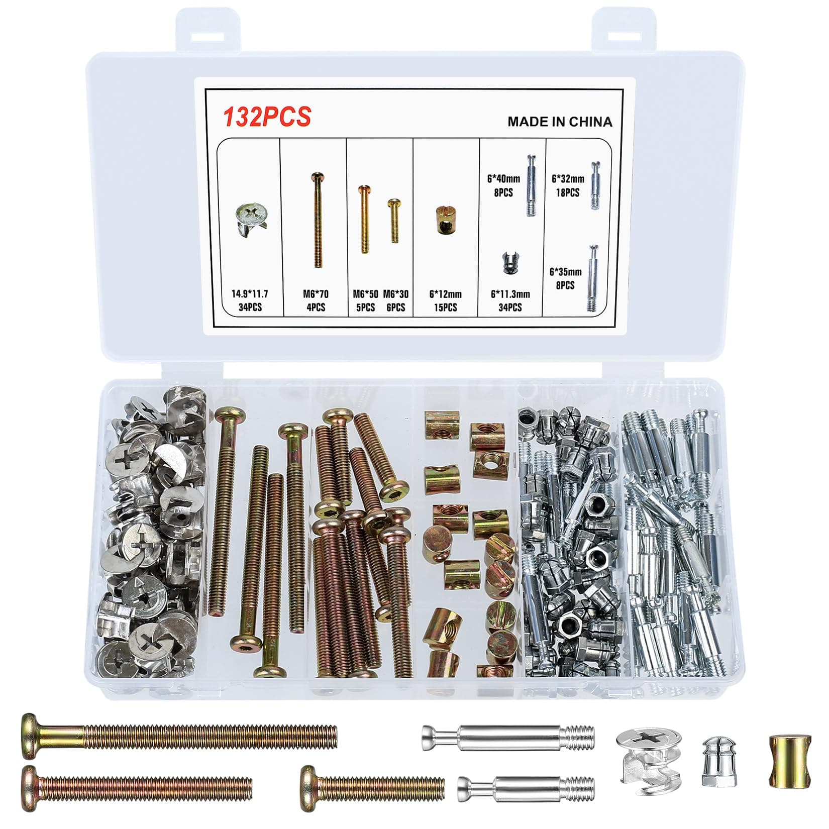 132 Pcs M6 Furniture Screws and Nuts Set, Hex Socket Head Cap Bolts for Baby Bed, Crib, Bunk Bed, and Cot