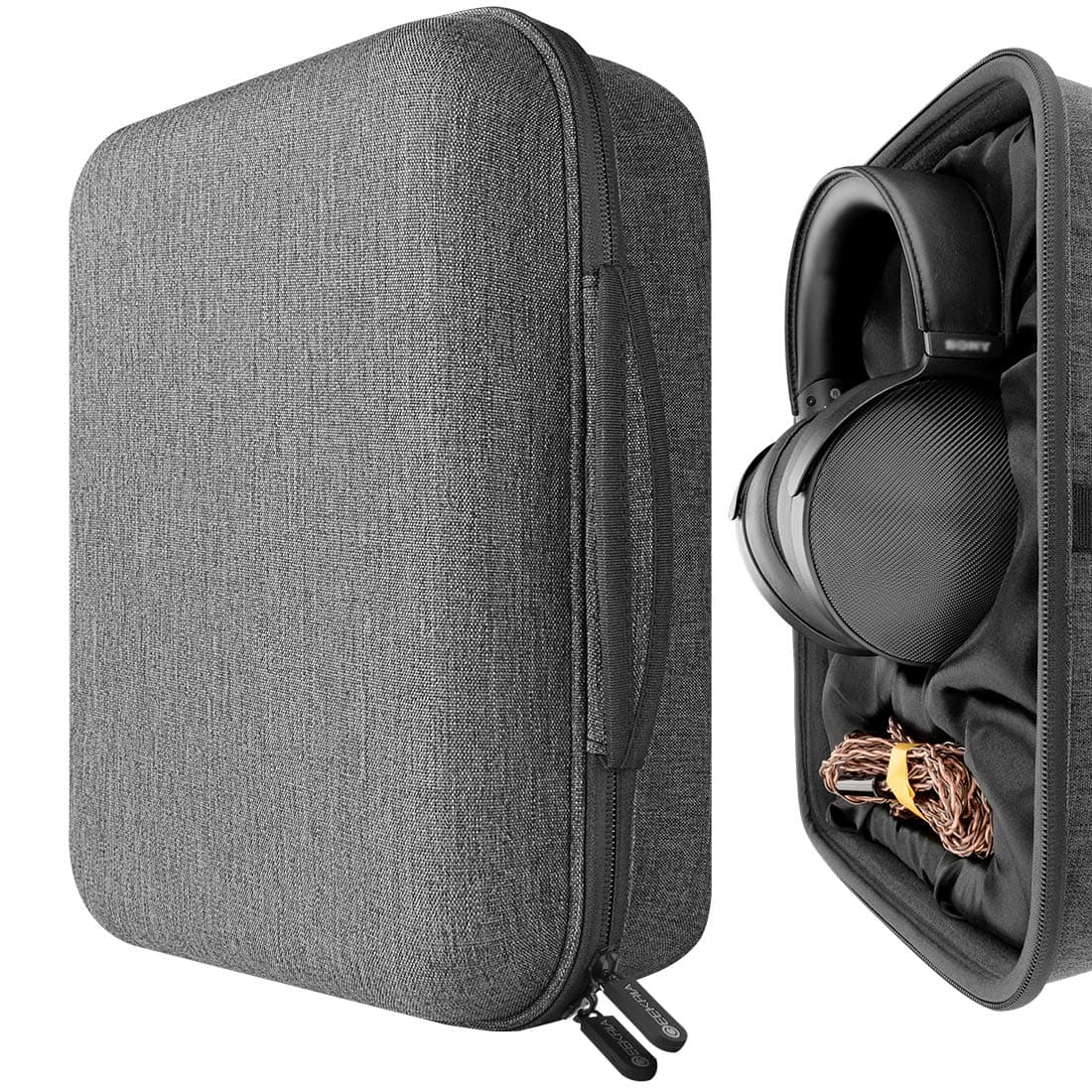 Geekria Shield Case for Large Sized Over-Ear Headphones, Replacement Protective Hard Shell Travel Carrying Bag with Cable Storage, Compatible with ATH-AWKT, Sony MDR-Z1R and More (Dark Grey)