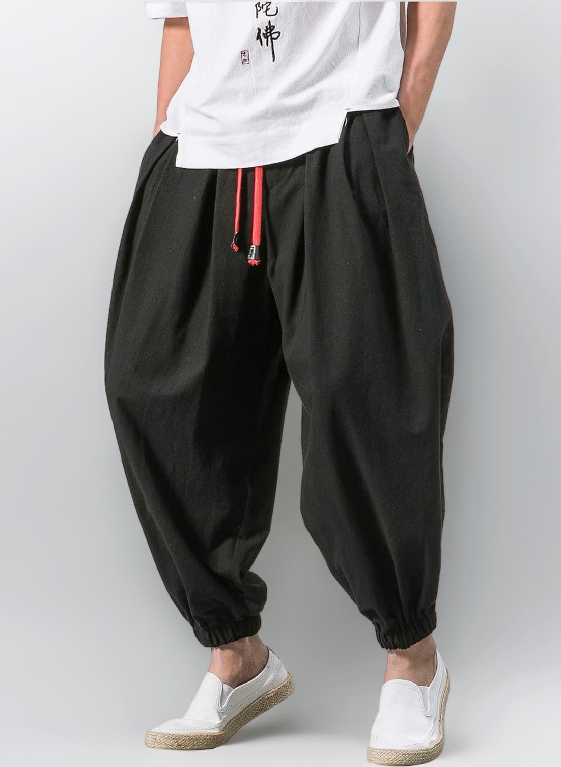 Mens Streetwear Harem Pants Cuffed Ankle Japanese Style Loose Casual Hippie Baggy Joggers Trousers with Pockets Comfortable and Soft