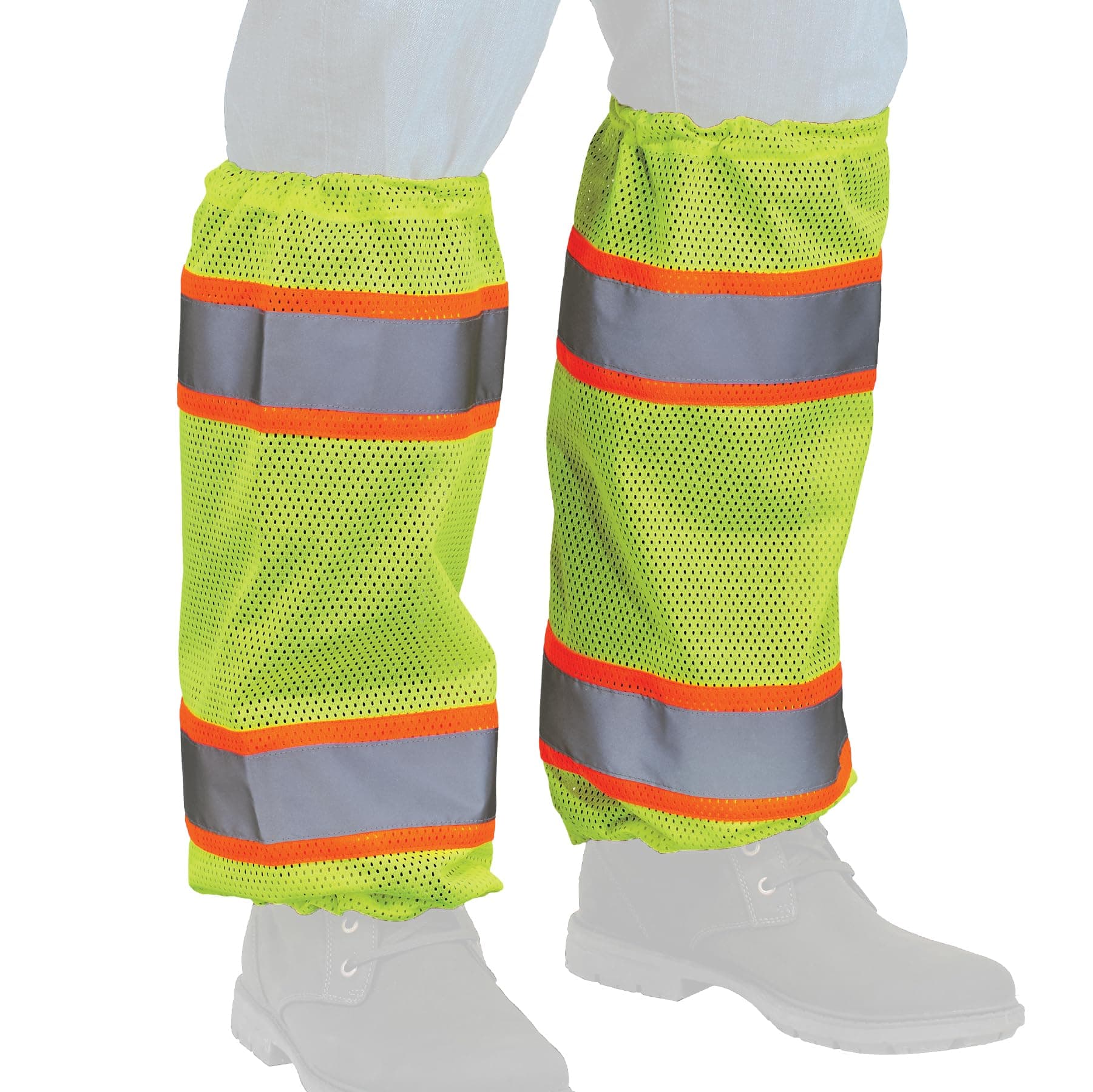 Ergodyne GloWear 8009 High Visibility Reflective Leg Gaiters, Two-Tone Mesh, Class E, 1- Pair Lime