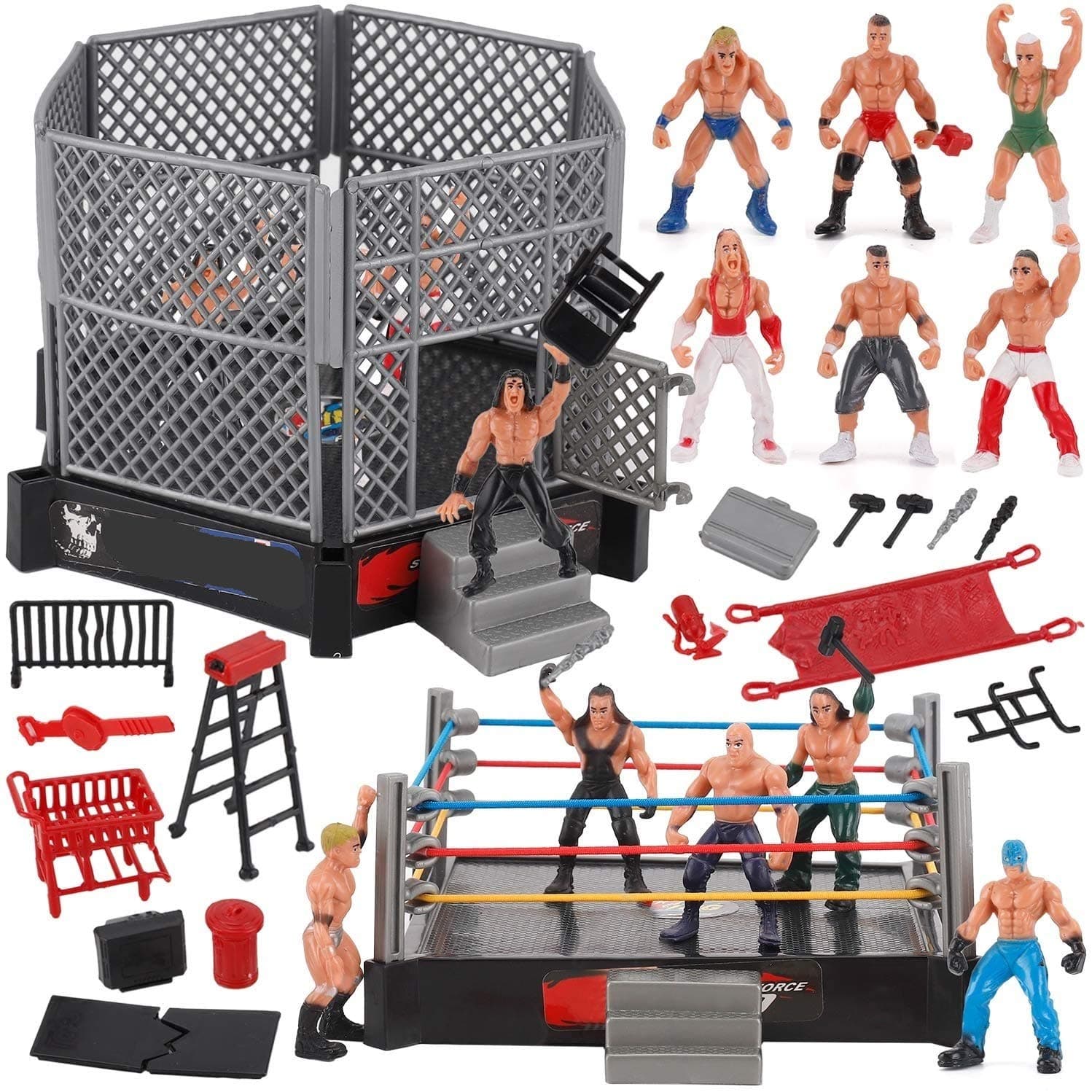 32 pieces Mini Wrestling Ring Play Set WWE Action Figures Survivor Arena Fighting Accessories