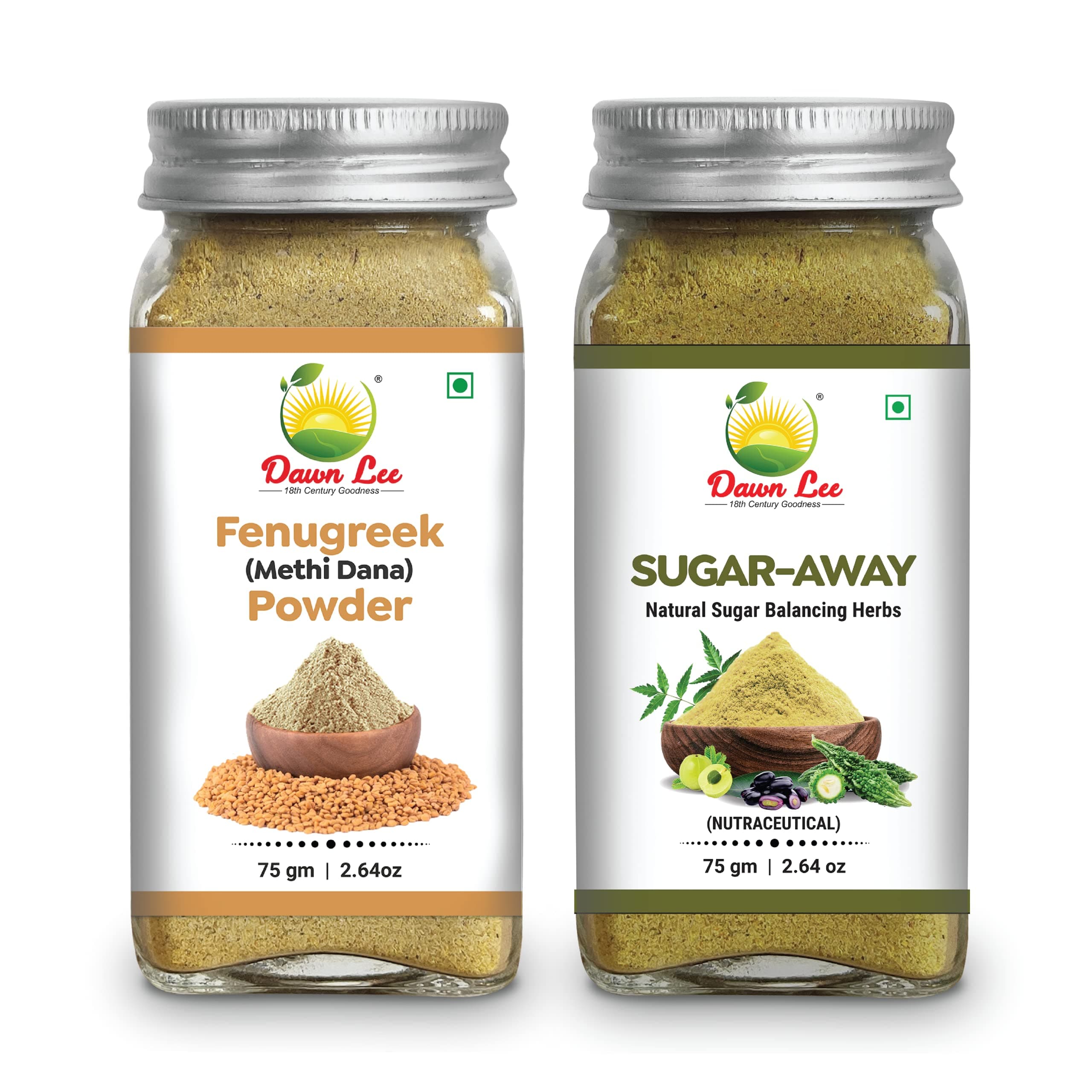 Dawn Lee Fenugreek Powder 75gm and Sugar Away 75gm Methi Dana Powder 75 g & Black Salt Natural - Combo Pack