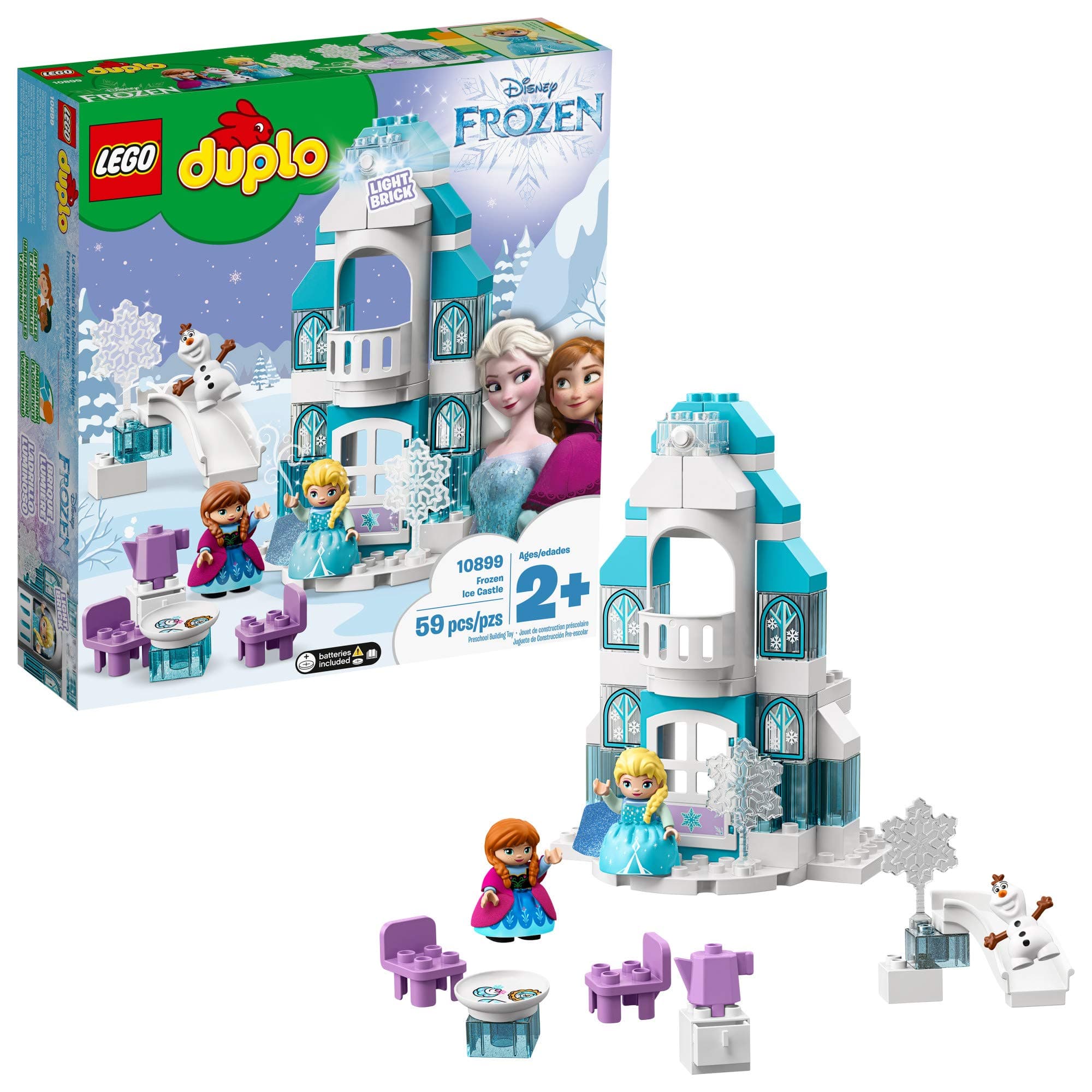 DUPLO Disney Princess Frozen Ice Castle 10899 Building Toy with Light Brick, Princess Elsa and Anna Mini-Dolls Plus Olaf Figure, Gifts for 2 Year Old Toddlers, Girls & Boys