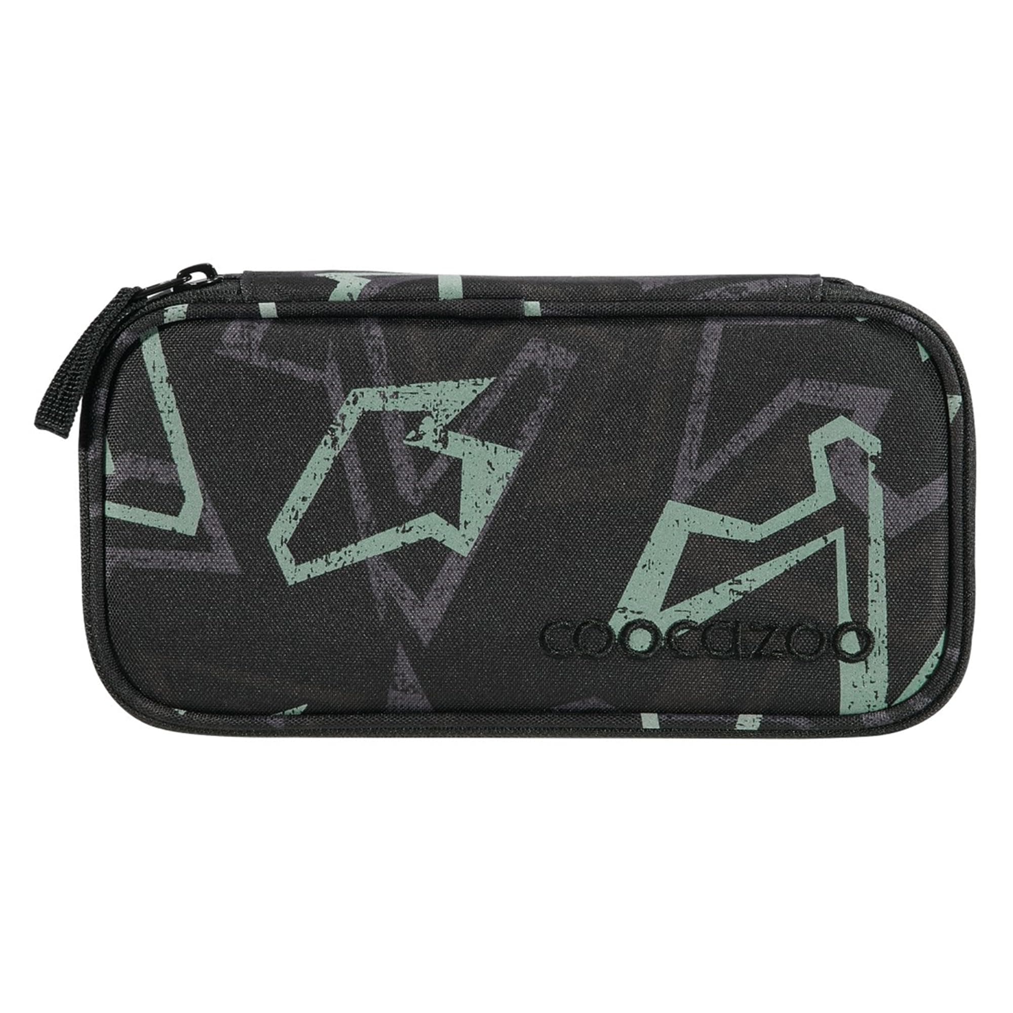 CoocazooPencil case, pencil case, compass compartment, set square compartment, timetable compartment, removable pen holder, additional zip pocket, from the 3rd grade, Reflective graffiti - black