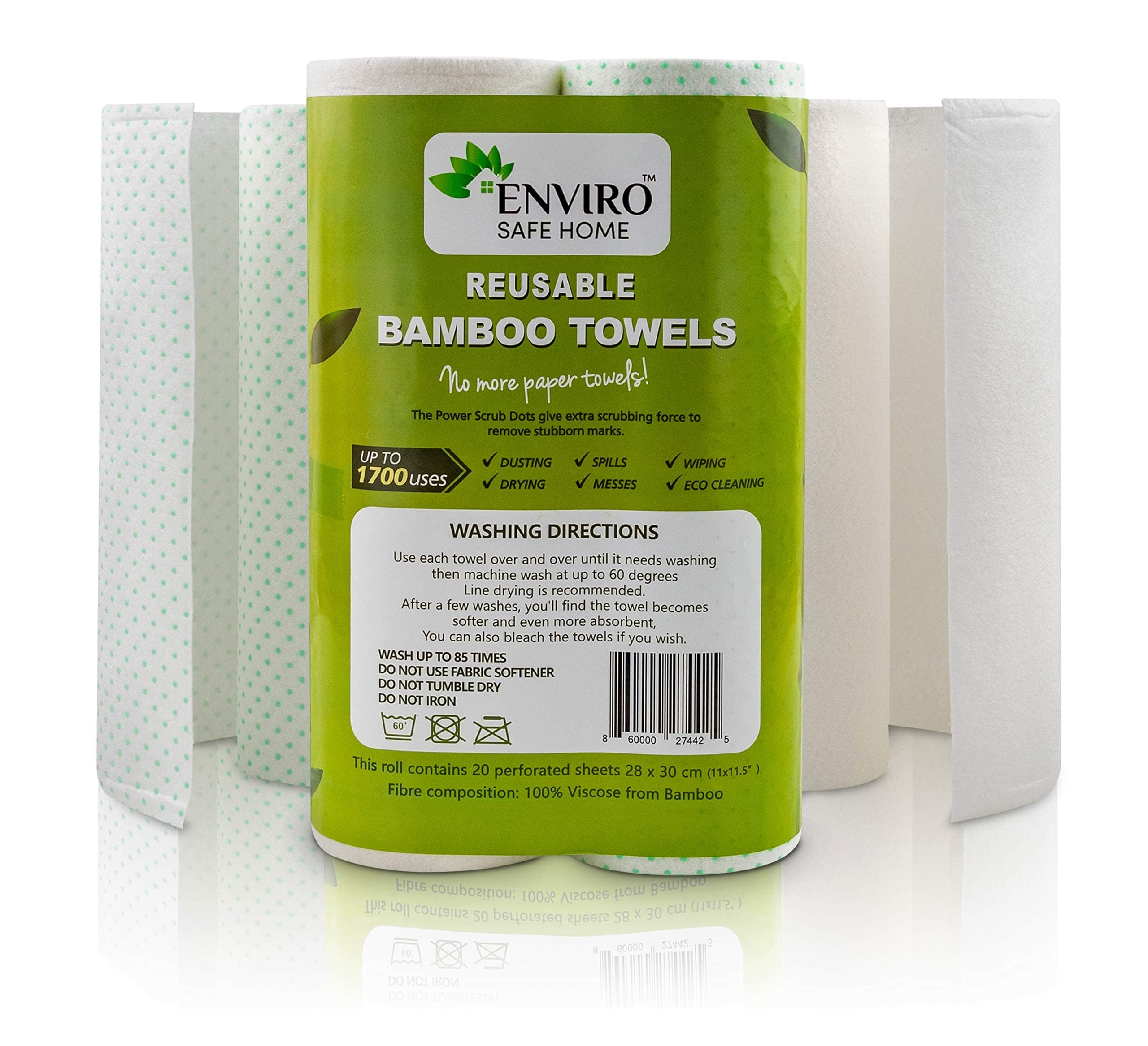 Bamboo Reusable Paper Towels - Bamboo Unpaper Towels - Washable Kitchen Paper Towels - Eco Friendly, Biodegradable, No Odor - 2 Rolls, 40 Sheets