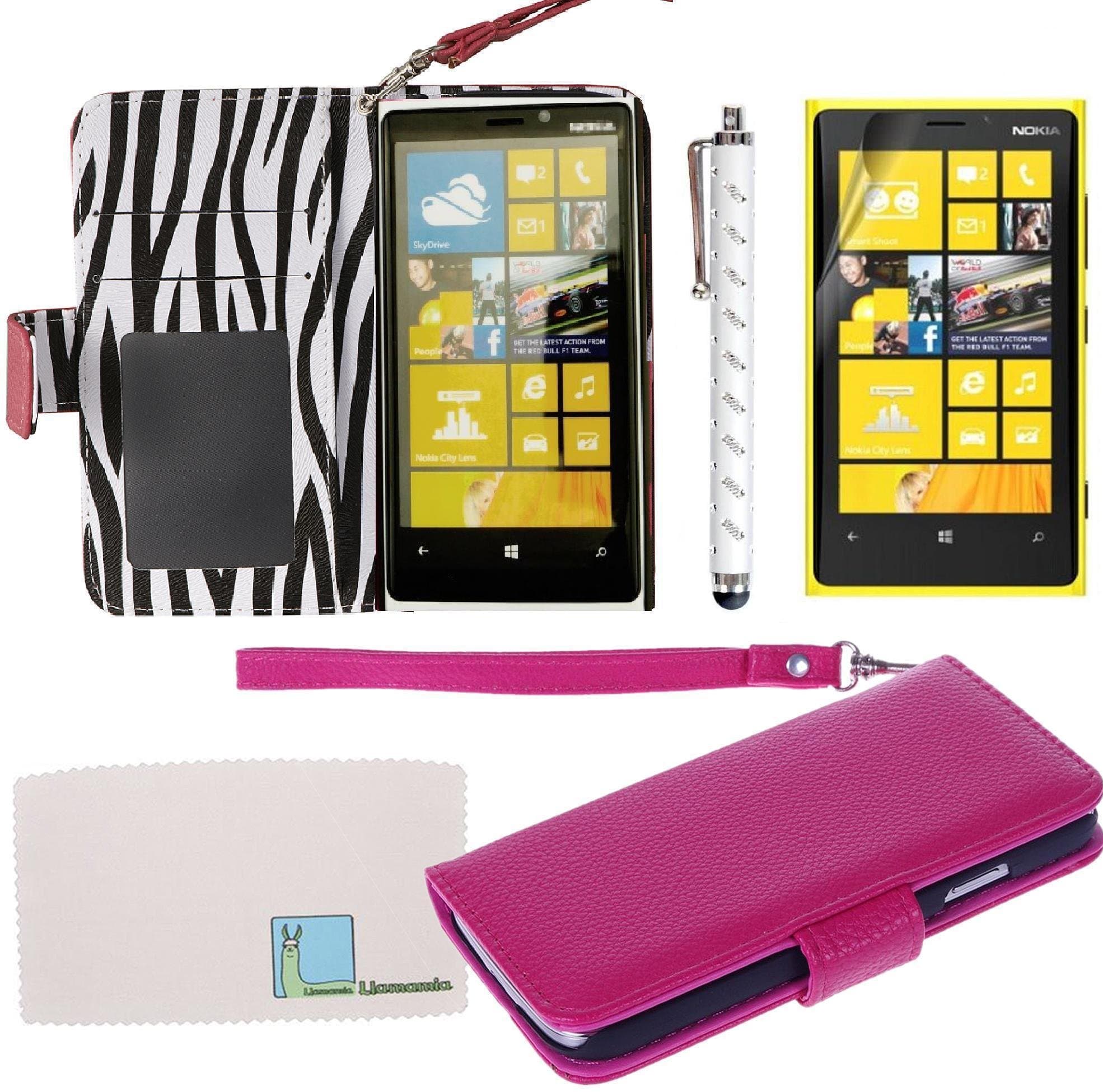 Llamamia 2 in 1 PU Leather Folio Stand Wallet Case Cover Protector for Nokia Lumia 920 + Screen protector + Stylus + Cleaning Cloth in Retail Packaging (Hot Pink)