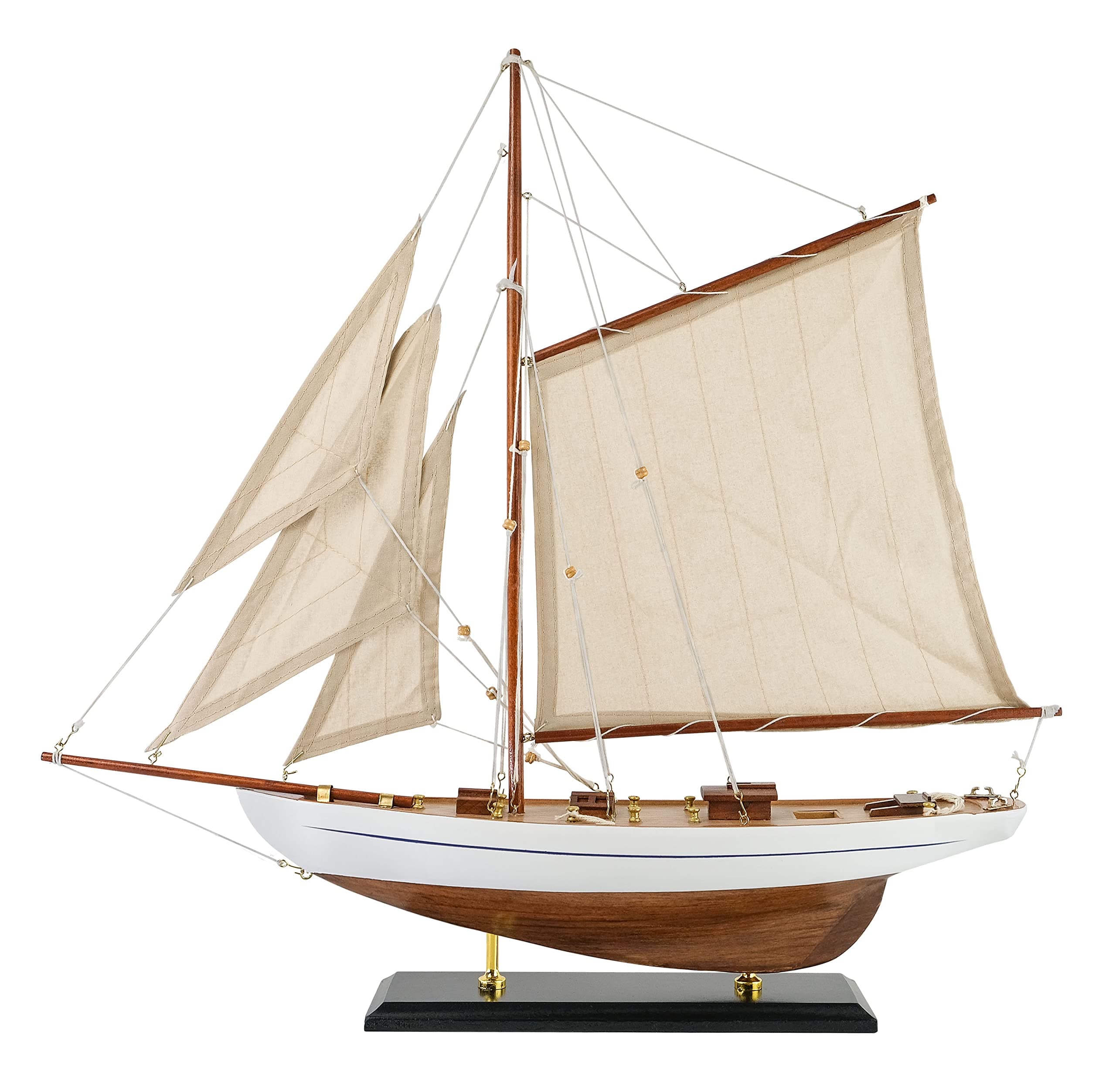 SAILINGSTORY Wooden Sailboat Decor Ship Model Antique Finish Ivory