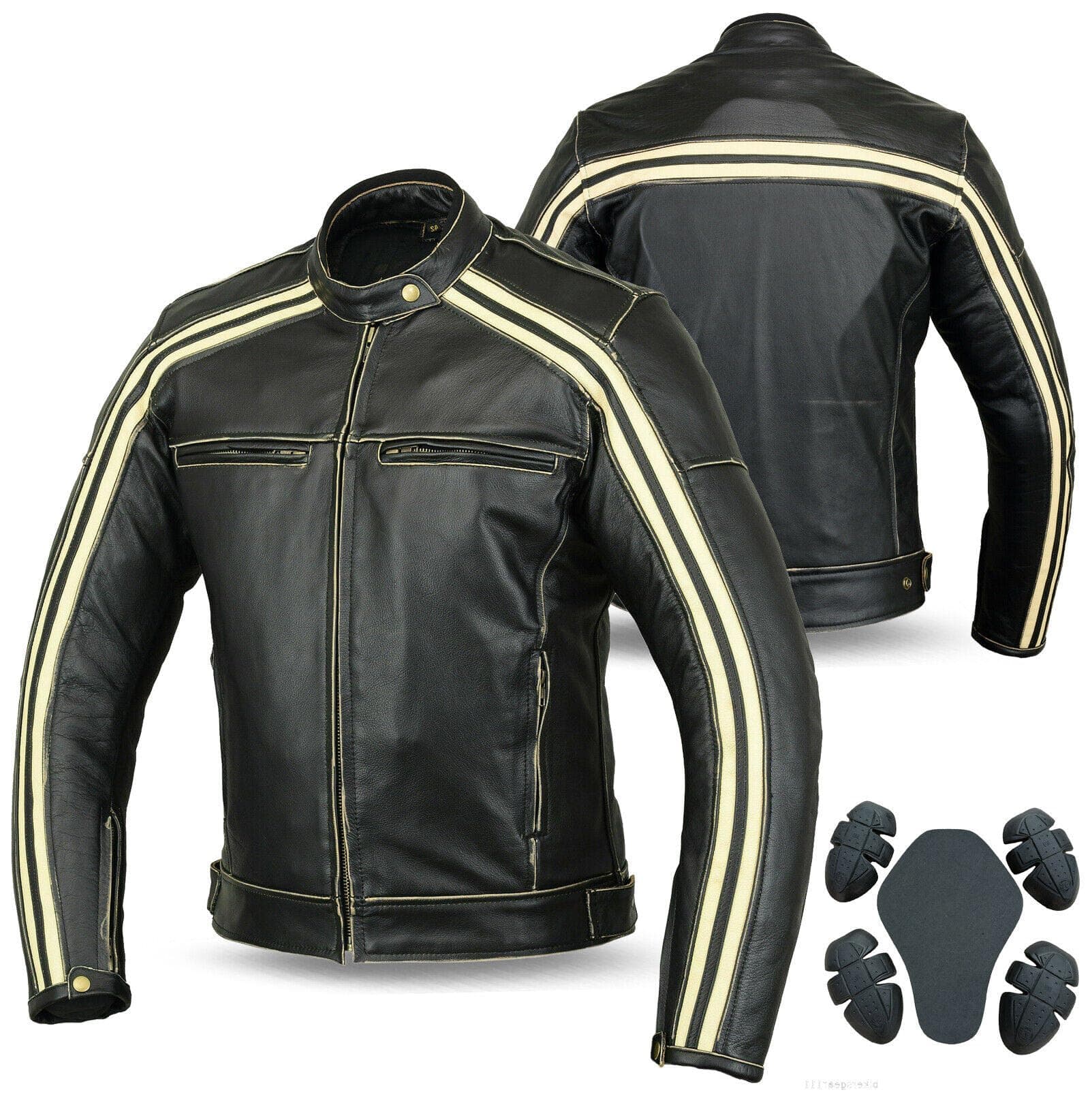 Bikers Gear Australia Classic Retro Style 'The Bonnie' Cowhide Leather Motorcycle Jacket with CE1621-1 Removable Armour