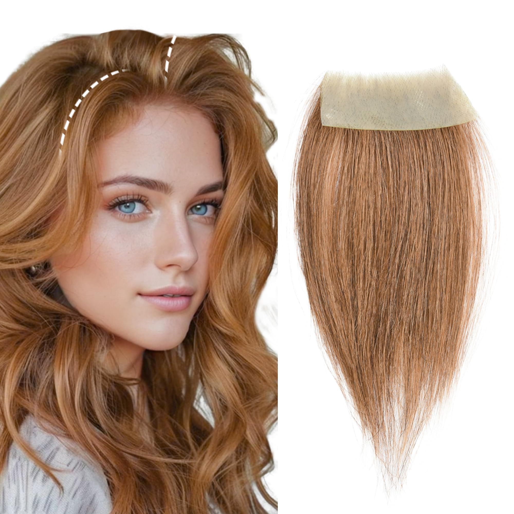 scar human hair replacement Accidental burns without hair for men women Hairline Loss Straight Tape in Replacement Toupee (Light Brown, 1.57"x3")