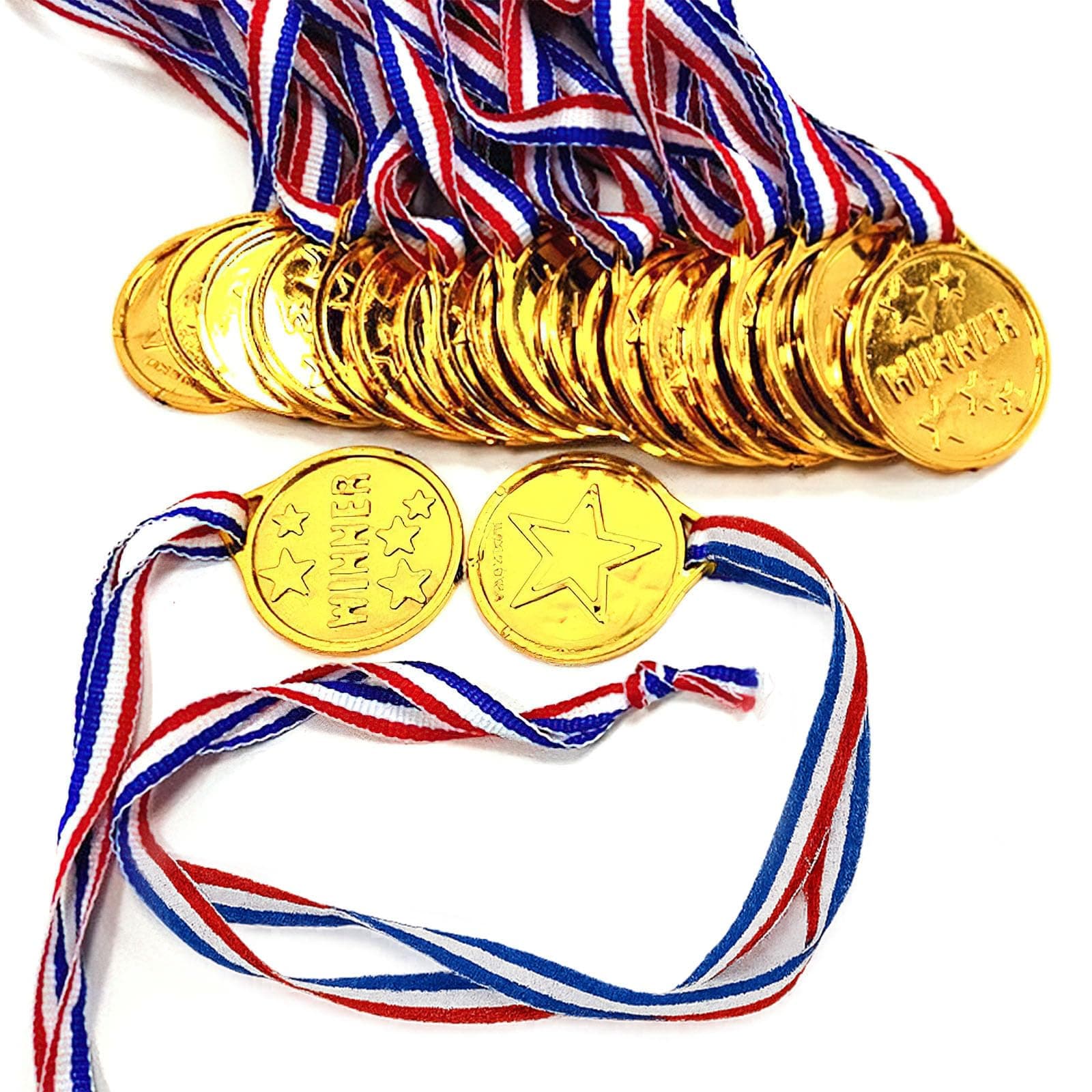 Shindel 24PCS Gold Medals, Winner Award Medals Plastic with Neck Ribbon Kindergarten Graduation Medal for Kids Field Day Awards for Sports
