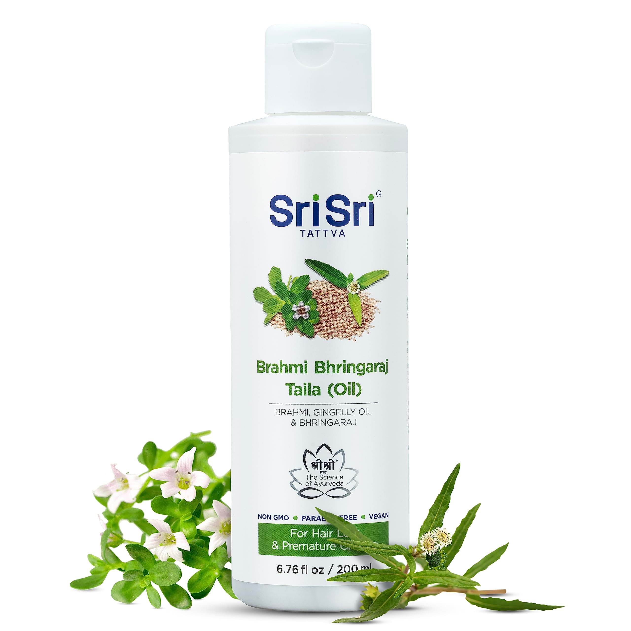 SRI SRI TATTVA Brahmi Bhringraj Hair Oil – Herbal Indian Coconut Scalp Treatment for Smooth, Healthy Hair Care – Ayurvedic Conditioning Mask with Natural Ingredients (6.76 fl oz)