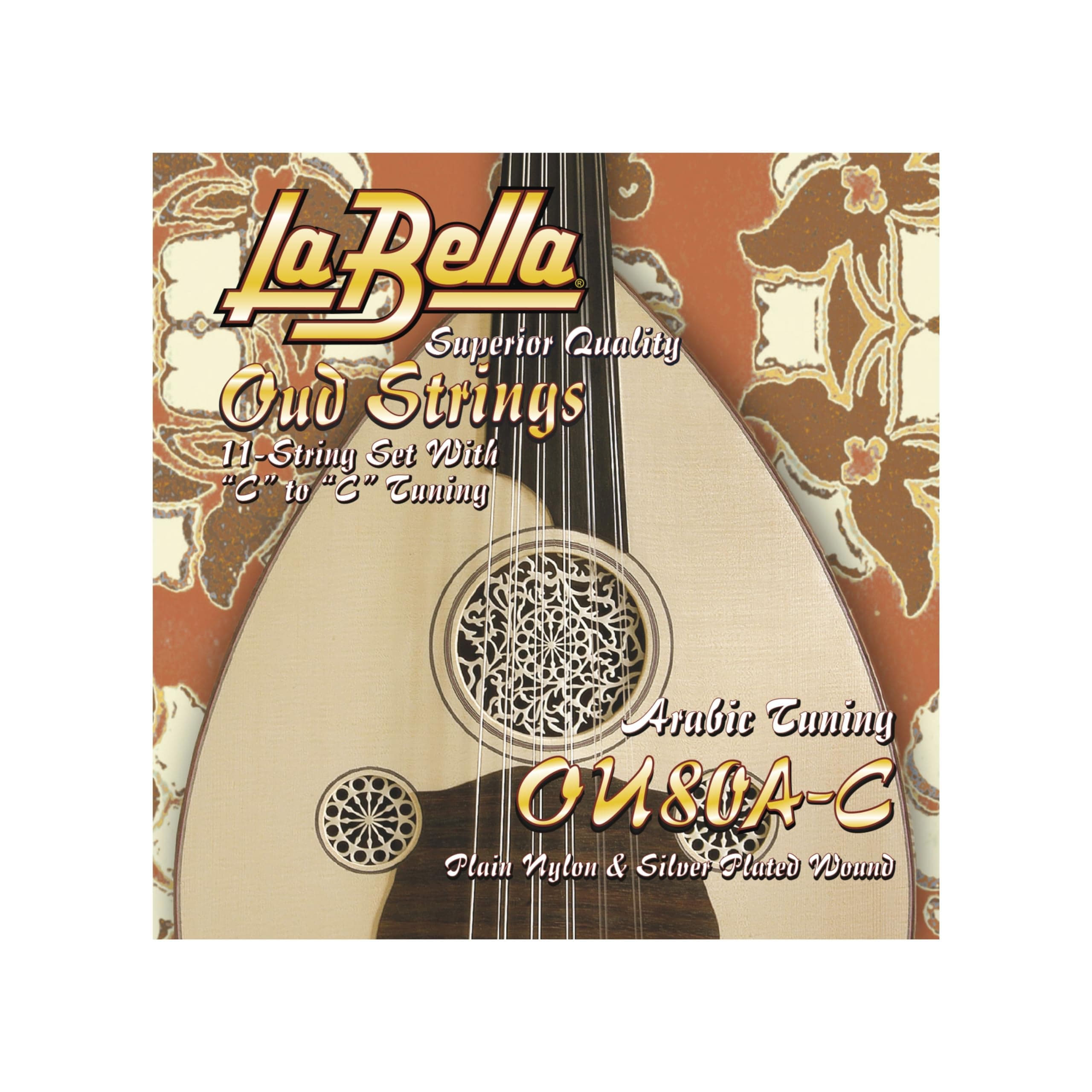 OU80A-C Oud String 12- String Set Arabic CC Tuning Plain Nylon Silver Plated Wound 27-43