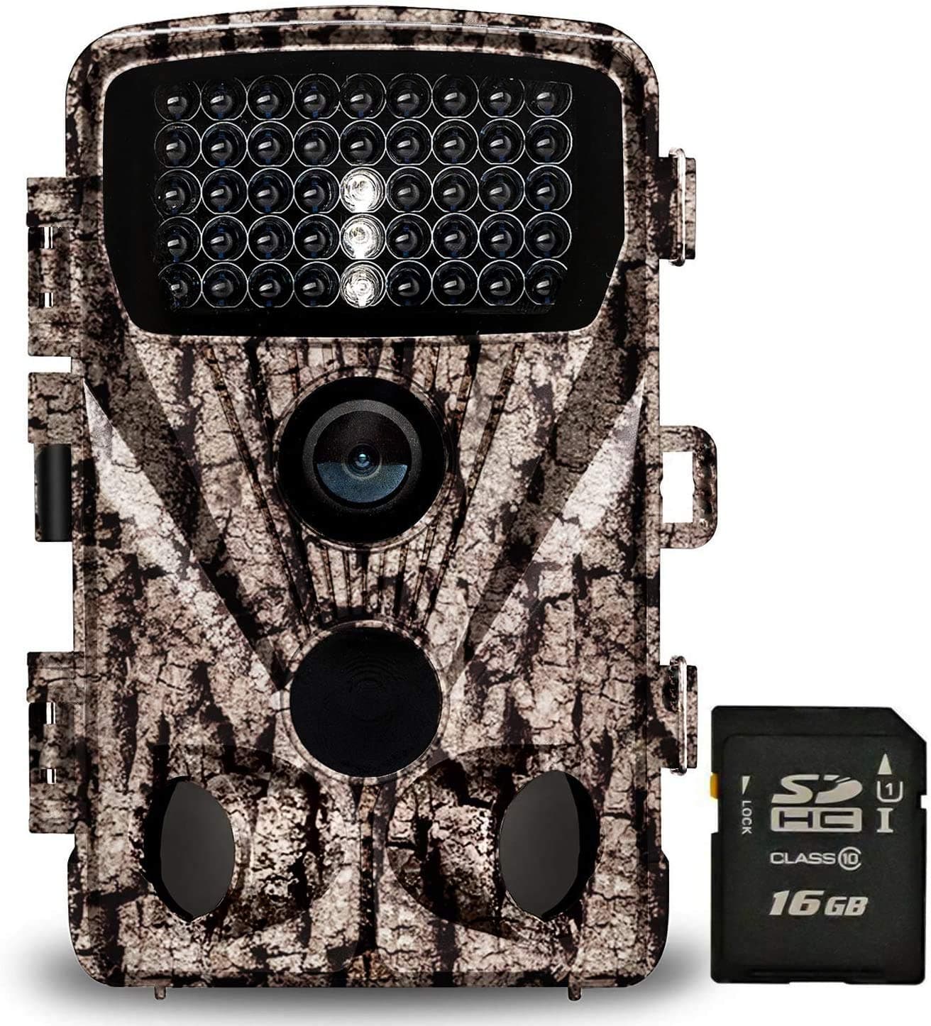 Foxelli Trail Camera – 20MP 1080P HD Wildlife Scouting Hunting Camera with Motion Activated Night Vision, 120° Wide Angle Lens, 42 IR LEDs & 2.4” LCD screen, IP66 Waterproof Game Camera, SD card incl.