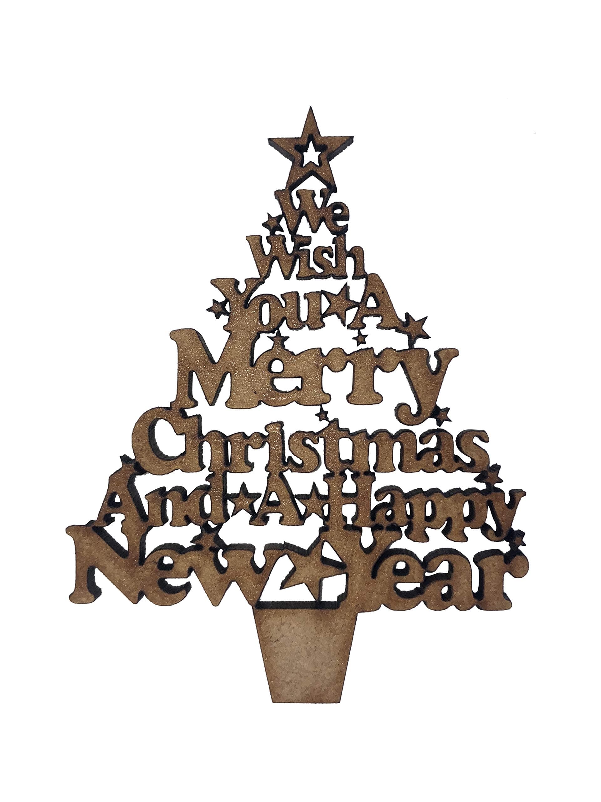 The Crafty Cow2x Merry Christmas Tree 7cm Wood Craft Embelishments Laser Cut Shape MDF