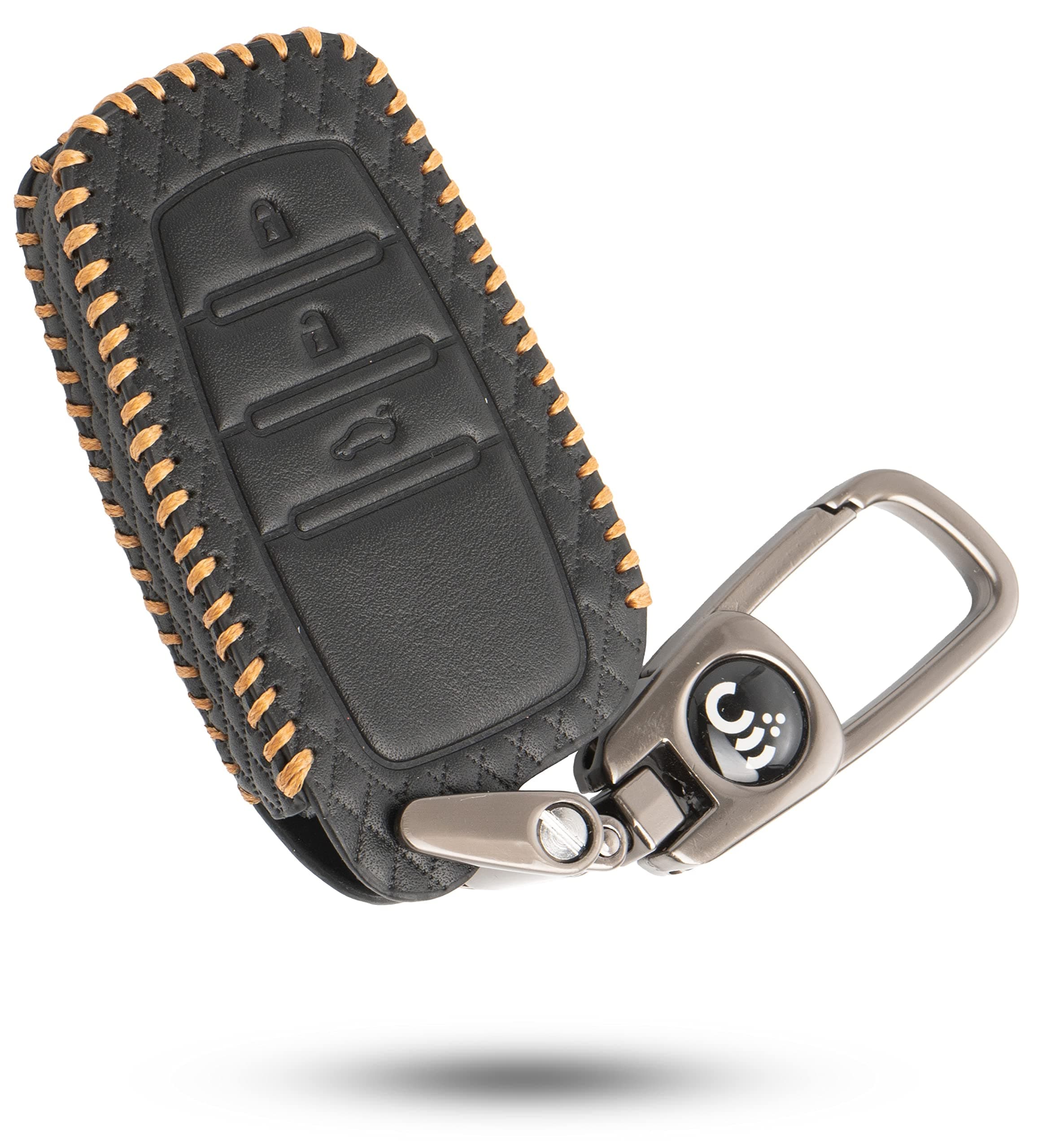 SHOPOFLUX Leather Key Cover Compatible with Kia Seltos | Sonet | Carens 4 Button Smart Key (Black)