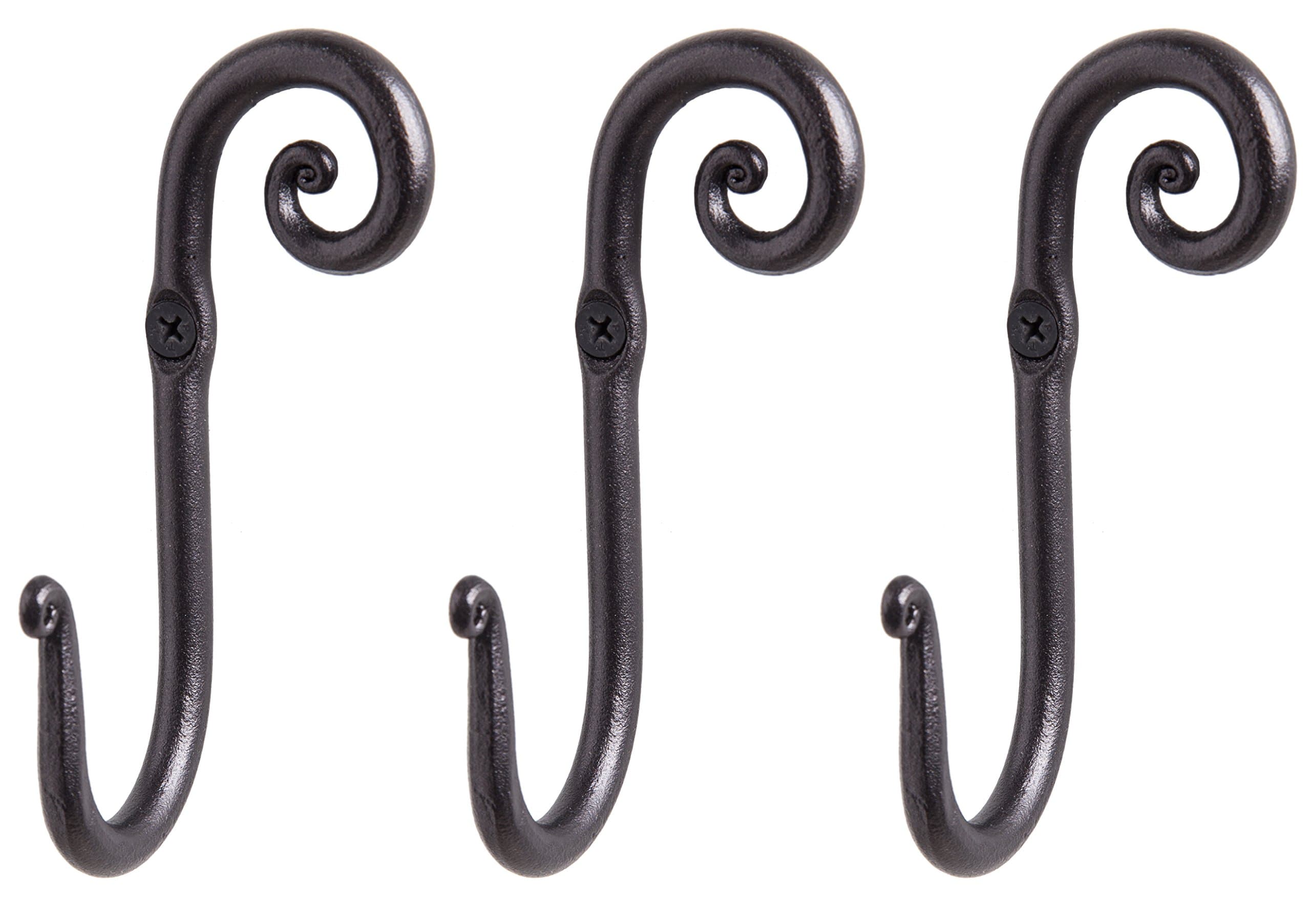 RTZENWall Mount Hook Set - Wrought Iron Decorative Rustic Metal Coat Hooks for Hanging - Handcrafted Classic Farmhouse Wall Mounted Black Hooks for Towel Robe or Hat Hanging - 3 Pack