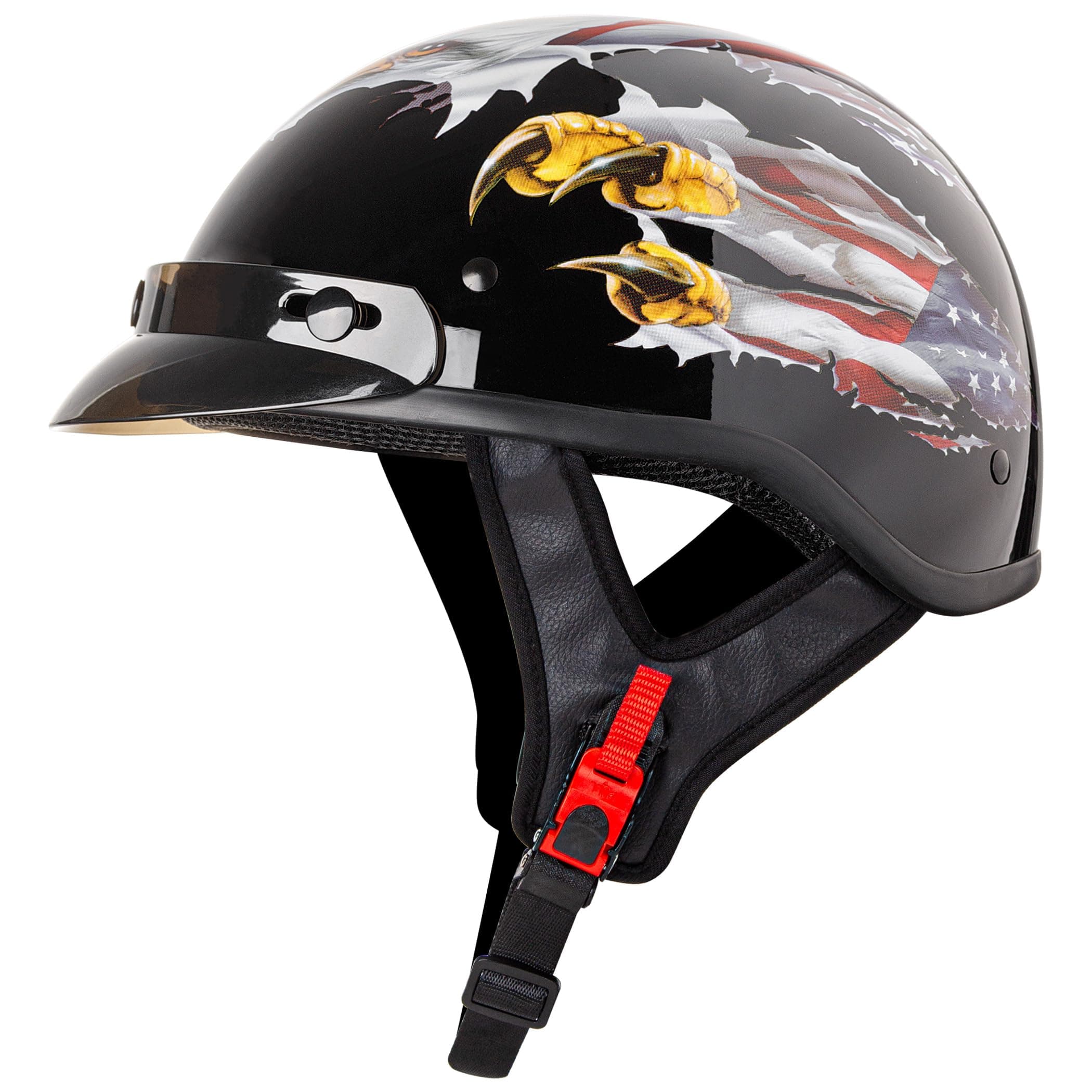 Cruiser Scooter Motorcycle Half Face Helmet, Patriotic Eagle USA Graphics, DOT Approved for Bike Scooter ATV UTV Chopper, Small
