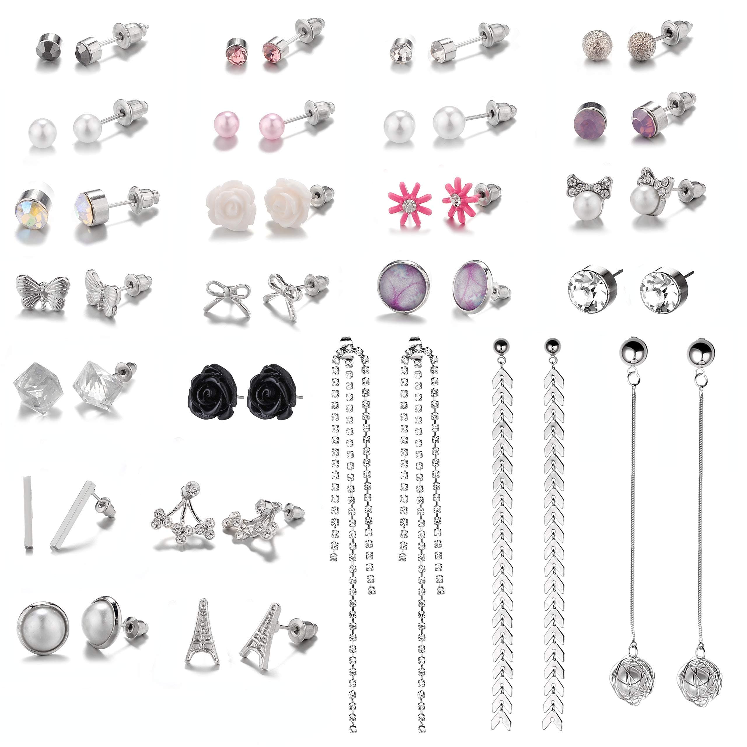 29 Pairs Assorted Multiple Stud Earrings set for Women Girls Simple Hoop earring set Girl's jewelry…