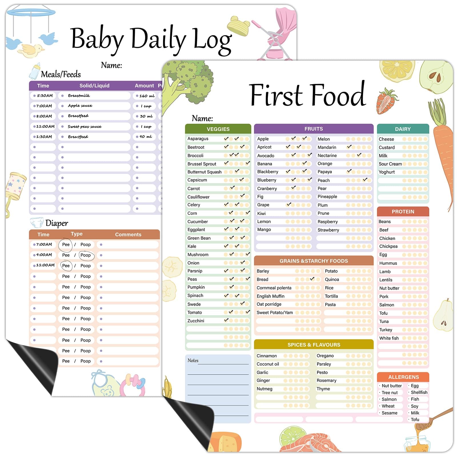 Baby's First Foods Tracker Fridge Magnet, Foods Before 1 Checklist Magnet, Reusable Daily Food Log, Baby Food Chart for New Parents,Nanny, Babysitter 13.8 x 10.2inches