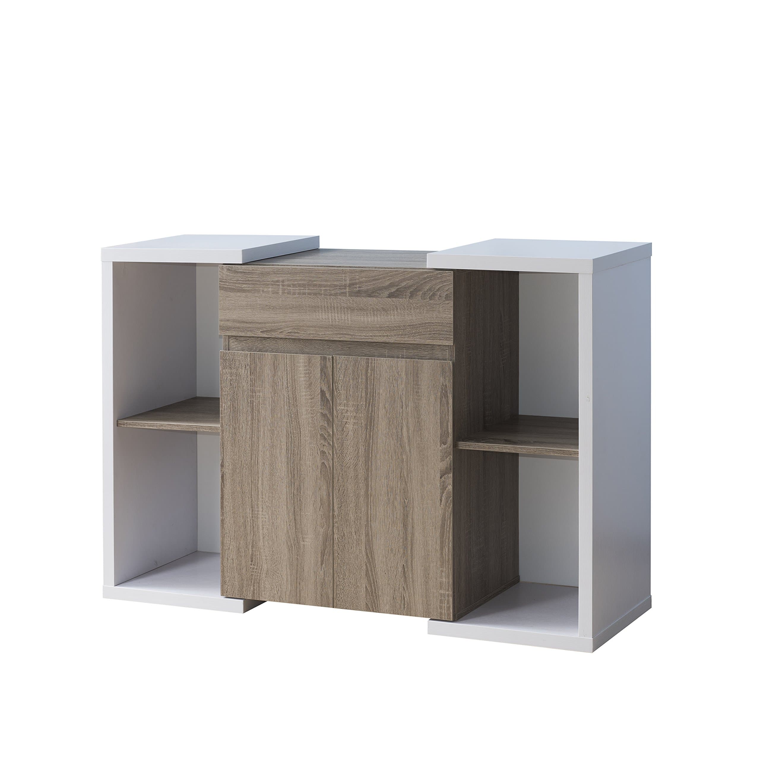 ioHOMES Destra Modern Dining Buffet, Sideboard with Double Door Cabinet, 4 Open Shelves and 1 Drawer, White and Light Oak
