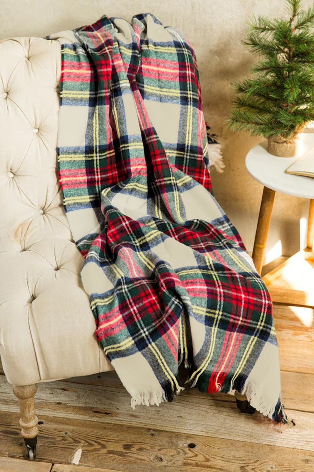 Decorative Plaid Acrylic Throw Blanket 55 x 55 Long For Couch, Chair, Sofa, Bedding Indoor and Outdoor Use
