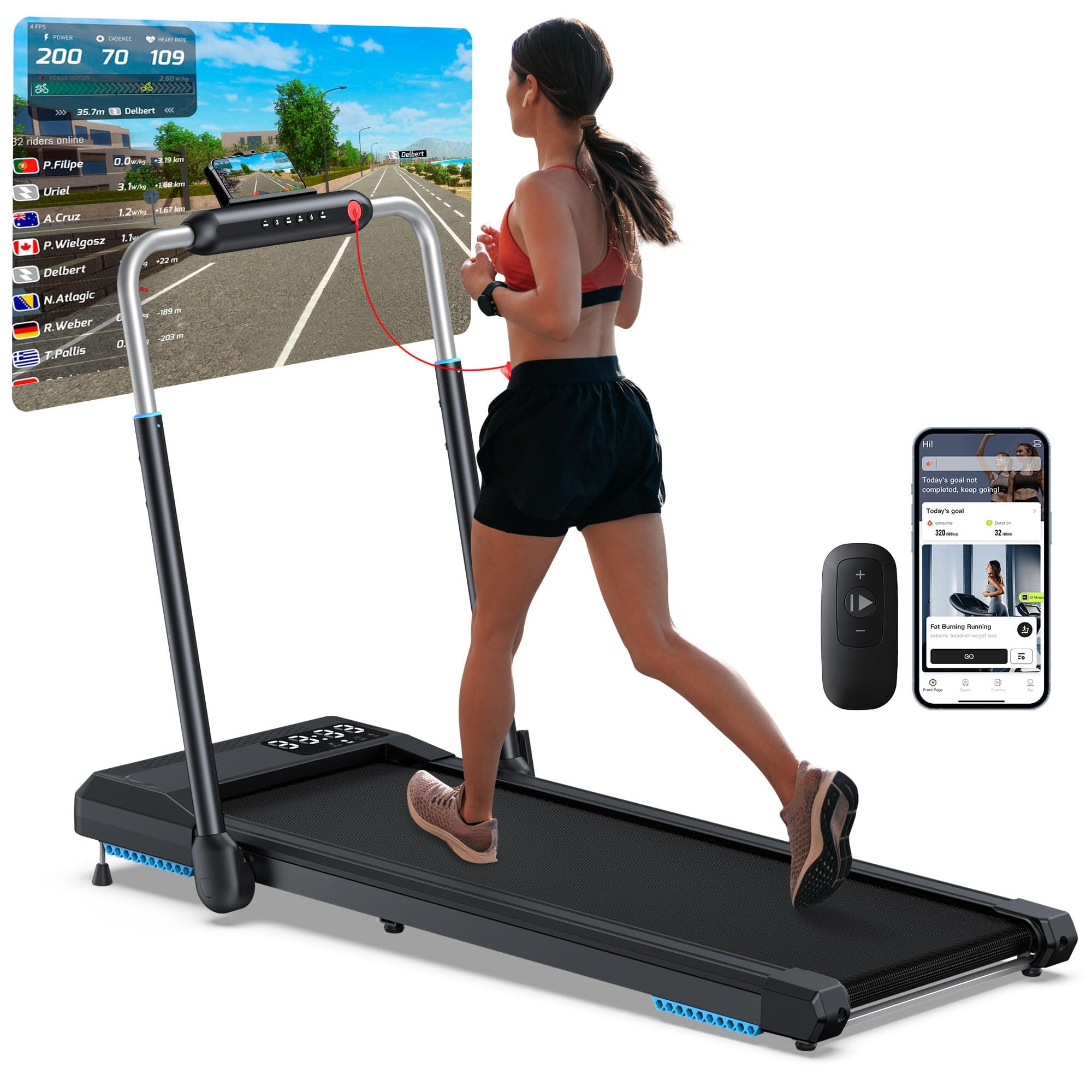 Walking Pad with 10% Incline, Under Desk Treadmill for Home and Office, Folding Portable Walking Pad Treadmill with Handle Bar, APP & Remote Control, 360/320 lbs Capacity