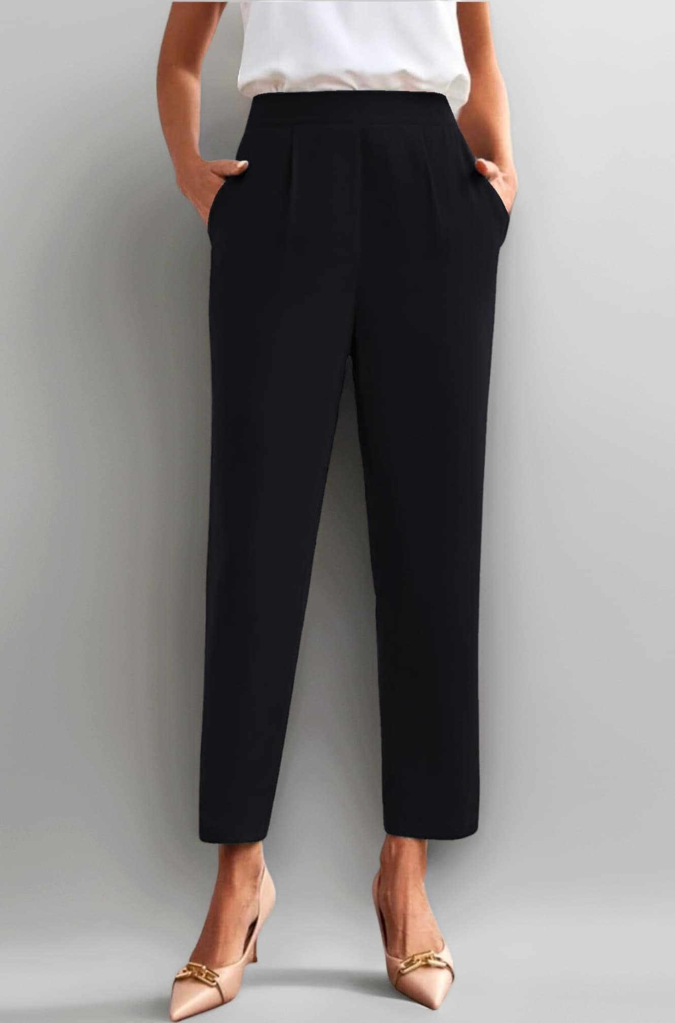 Women's High Waist Regular Fit Trouser, Elastic Staright Pants, for Office Work & Casual wear (BZFVirat Pant-8)