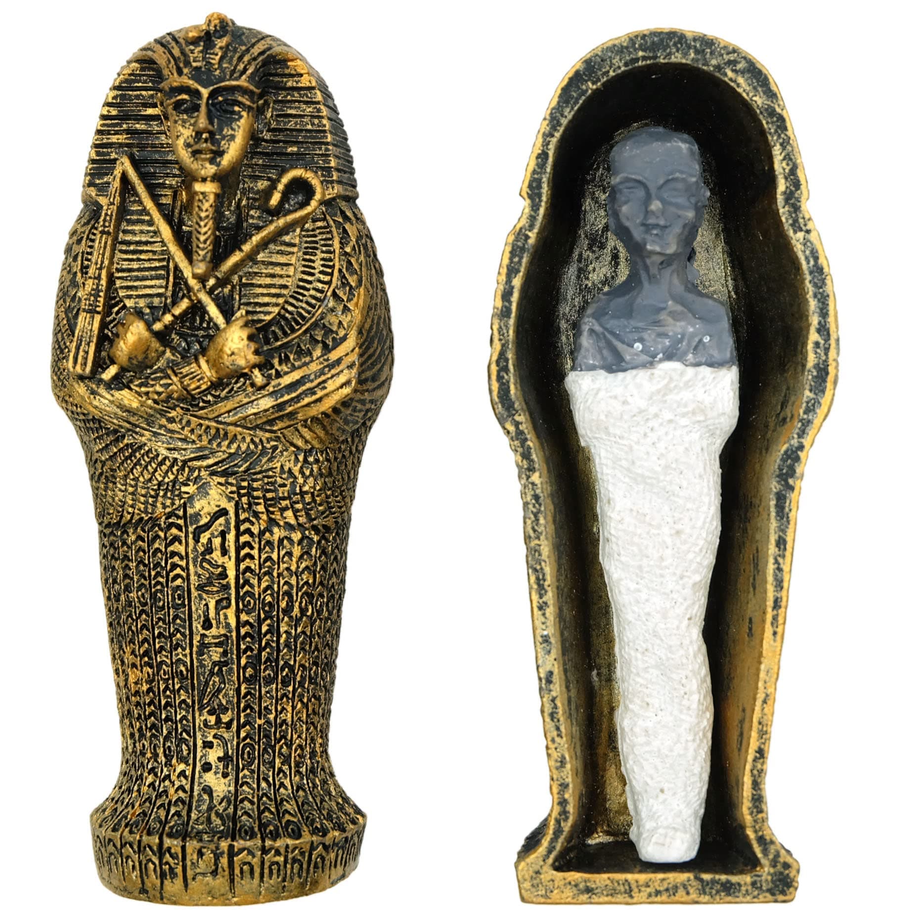 TRANSGOOD 3.5" Egyptian Mummy Pharaoh Sarcophagus w/Mummy Figurine Home Decor Collectible(Bronze)