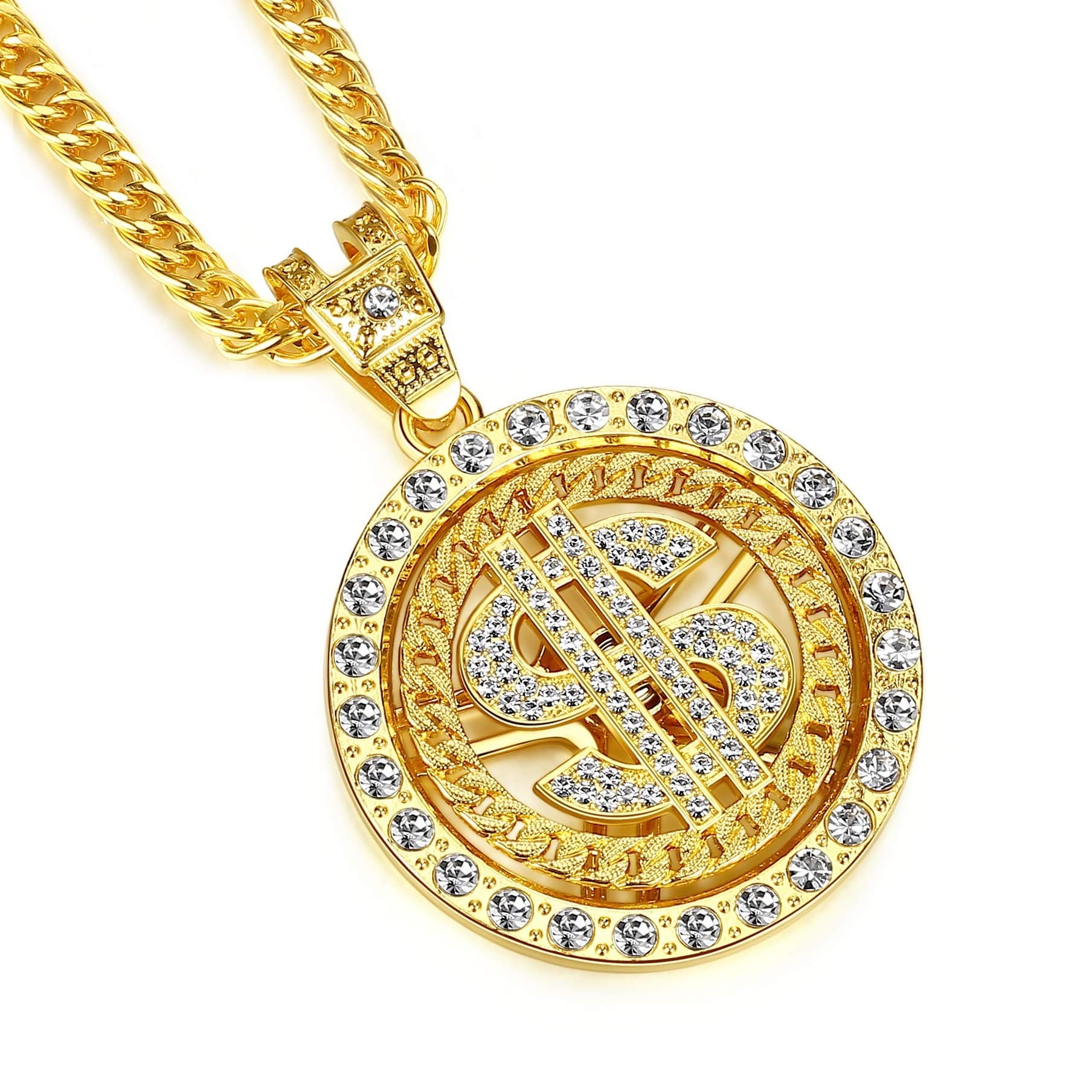 NYUK Costume Golden Chain for Men Spinner Dollar Sign Necklaces 36 Inches