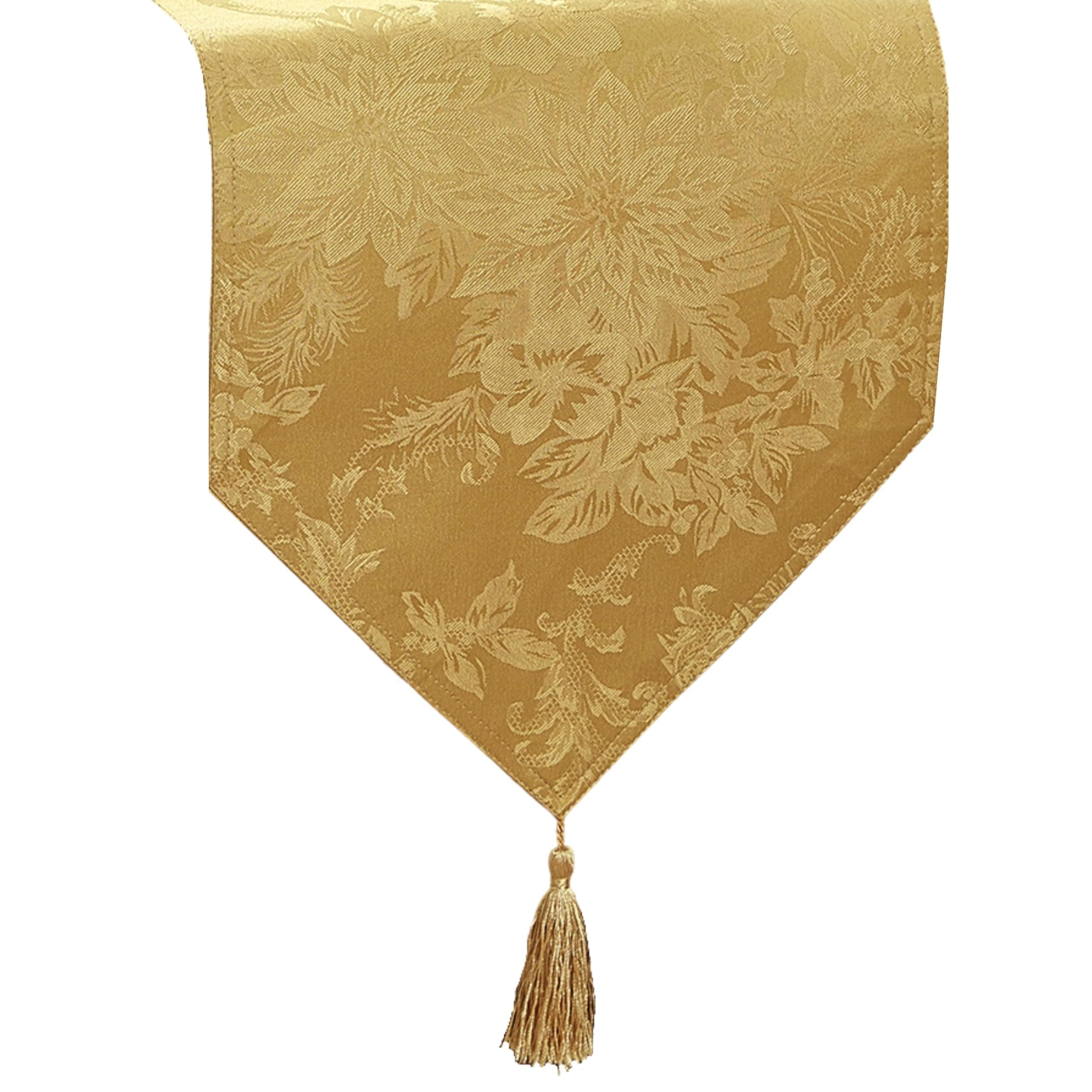 Elrene Home Fashions Poinsettia Elegance Jacquard Holiday Table Runner, 13" x 70", Gold