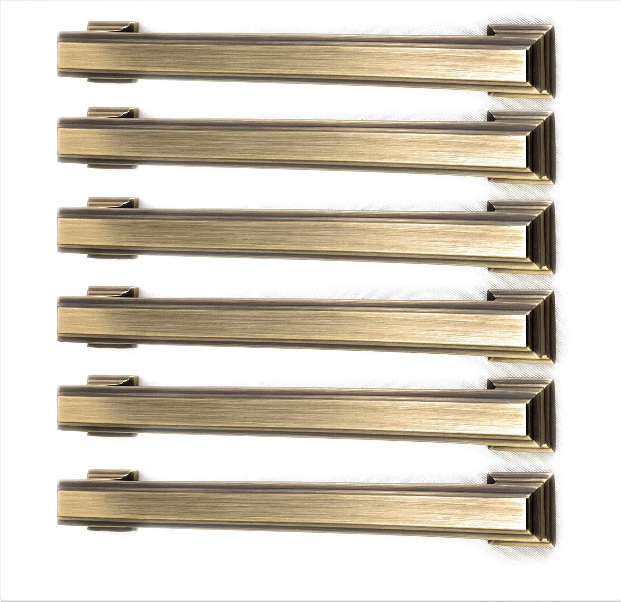 Set of 6 Art Deco Style Cabinet Handles, Boss Bar Bow Pulls128mm Matt Antique Brass Finish for Kitchen Cupboard & General Furniture by French Furniture Fittings