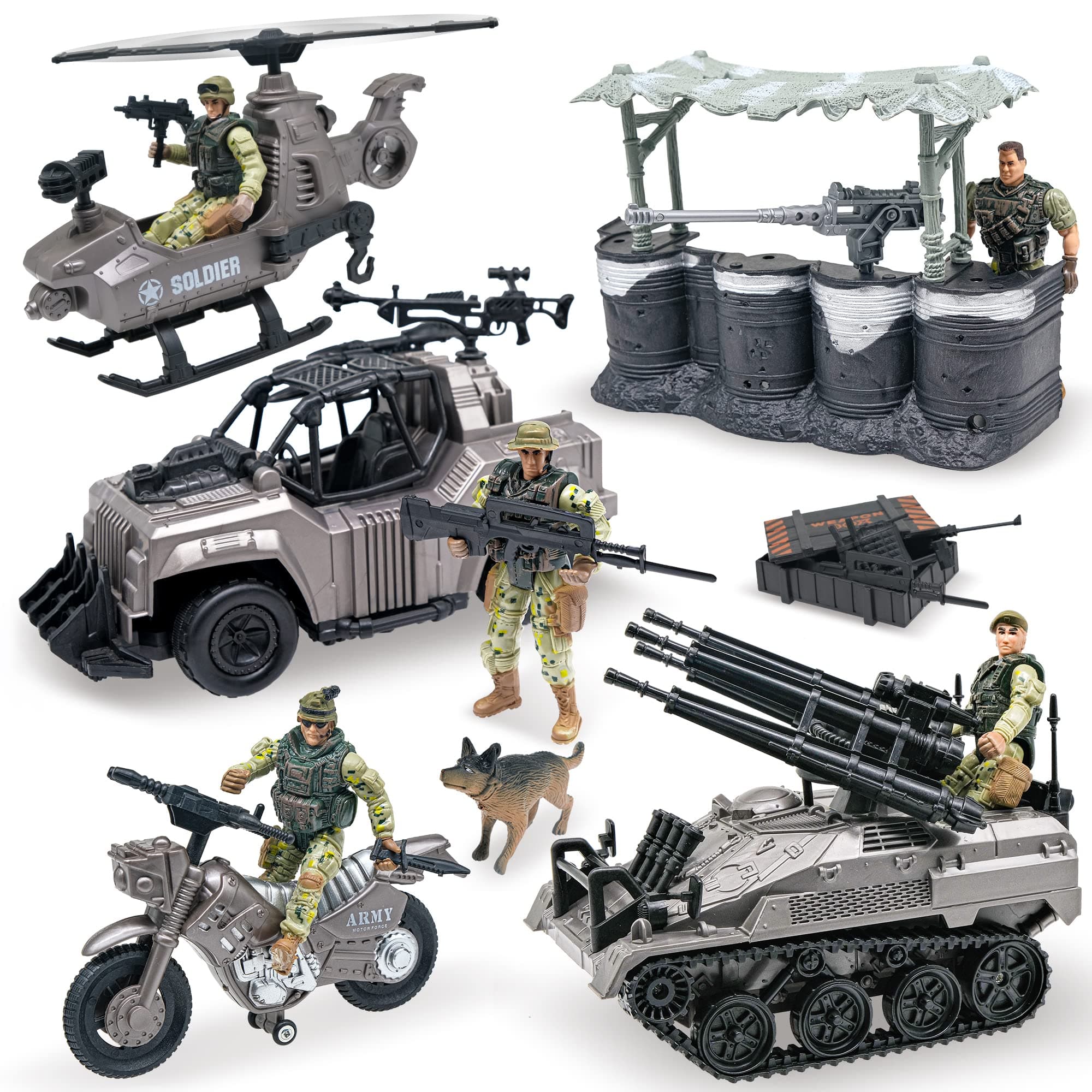 US Army Men Action Figures with Military Vehicles Toys Playset, Toy Soldiers with Military Trucks, Helicopter, War Tent for Kids Boys Girls, Best Age 6 7 8 9 10