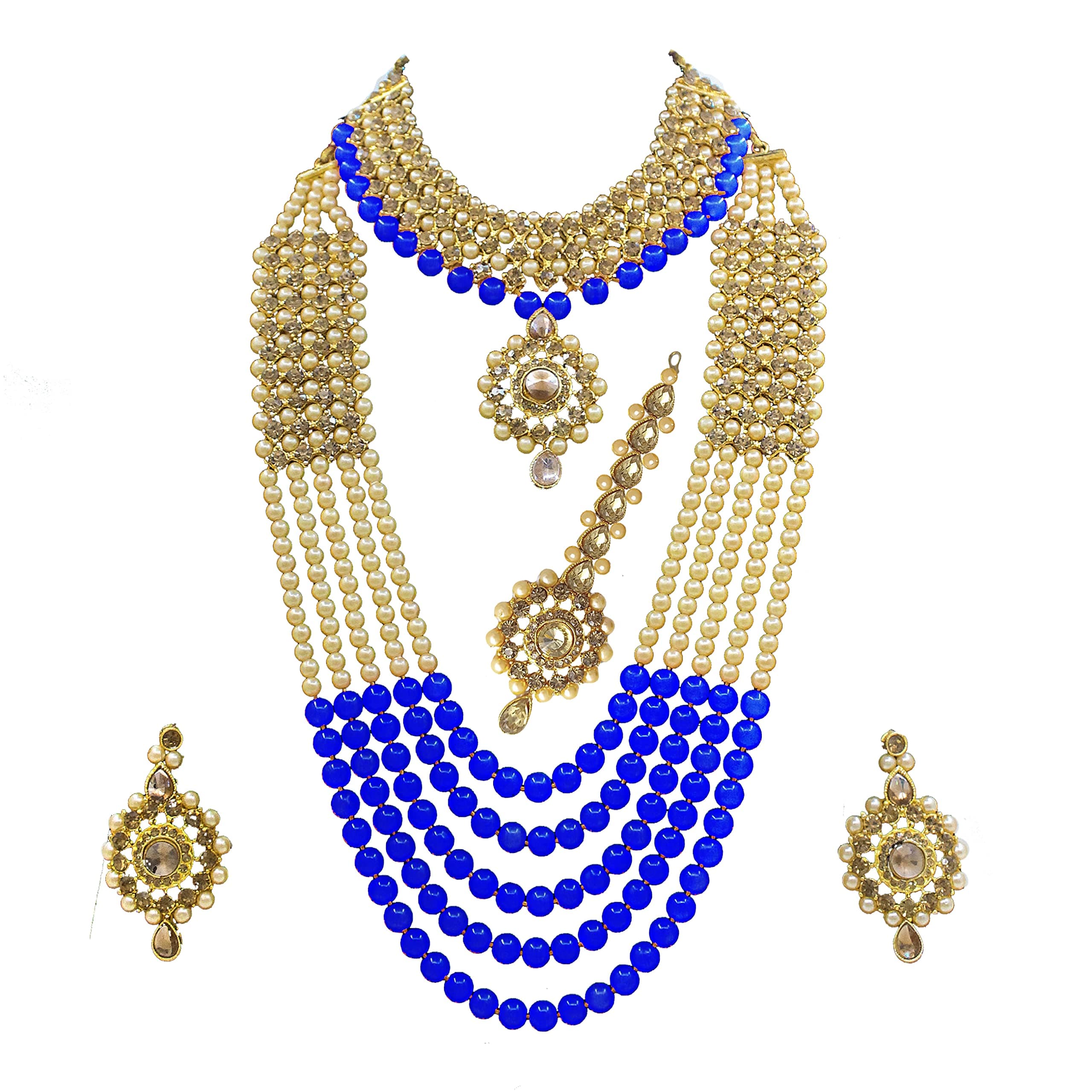 Fancy Wedding Collection Pearl Beads Gold plated Half Bridal Jewelley Set