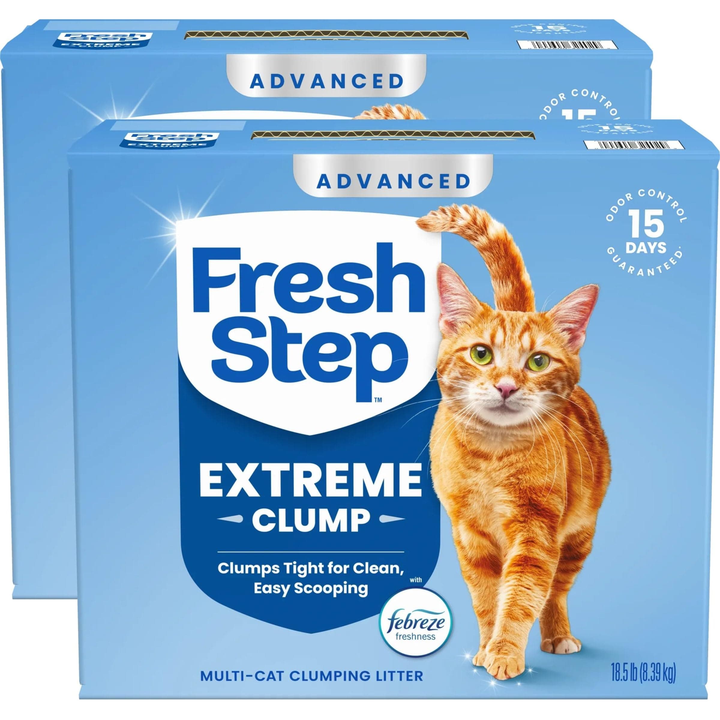 Fresh Step Advanced Extreme Multi Cat Clumping Litter with Febreze Freshness, Low Dust, Odor Control with Ammonia Block Tech, Compatible in Automatic Litter Boxes, 37 lbs. (2 x 18.5 lb)