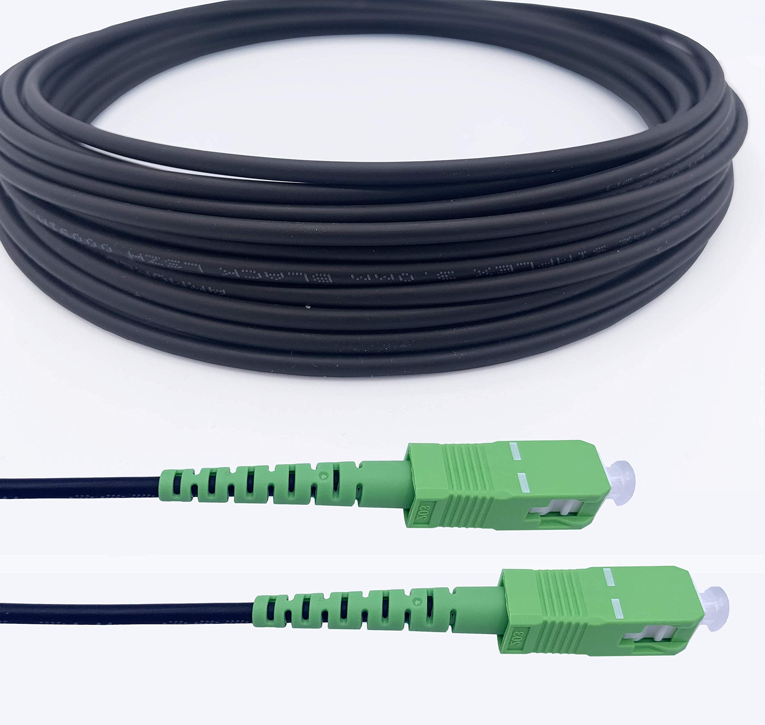 Elfcam® - 25m/82.02ft Armored Fiber Optic Cable for Outdoor and Indoor SC/APC to SC/APC Simplex Singlemode, Compatible with FTTH Cables, Black 25 Meters