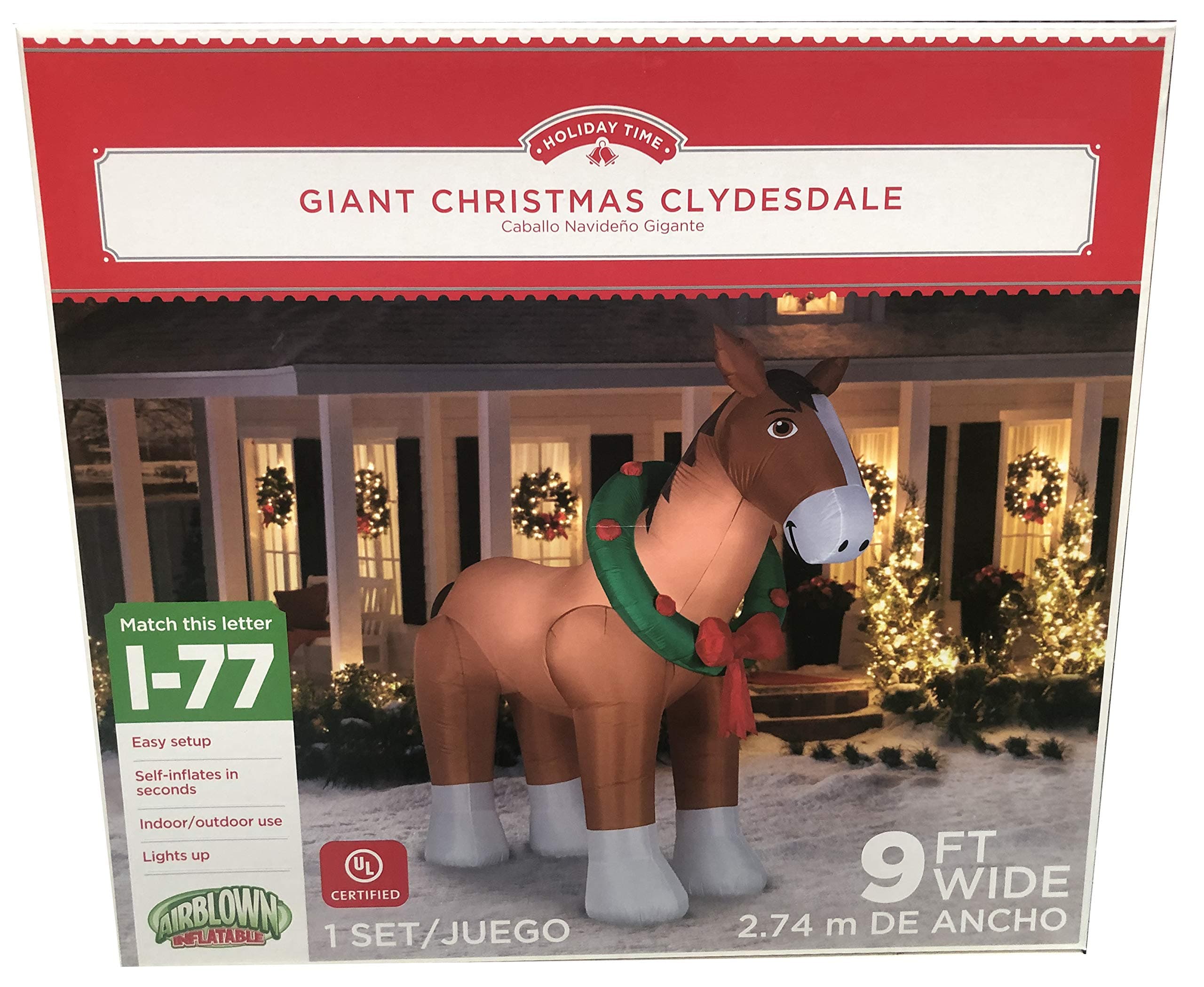 Gemmy 9' Wide Christmas Airblown Inflatable Clydesdale Horse Indoor/Outdoor Holiday Decoration
