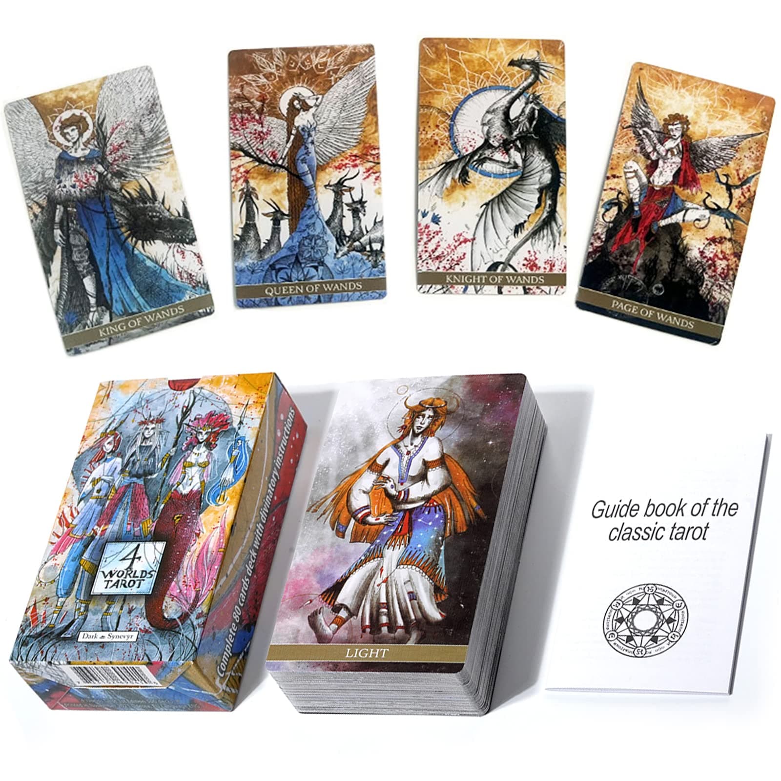 mrdiyshisha 4 Worlds Tarot Deck, 80 Antique Goddess Fairies Tarot Cards with Divinatory Instructions, Complete 78 Cards and 2 Extra Cards, Standard Size: 4.75" x 2.75" (120mm x 70mm)
