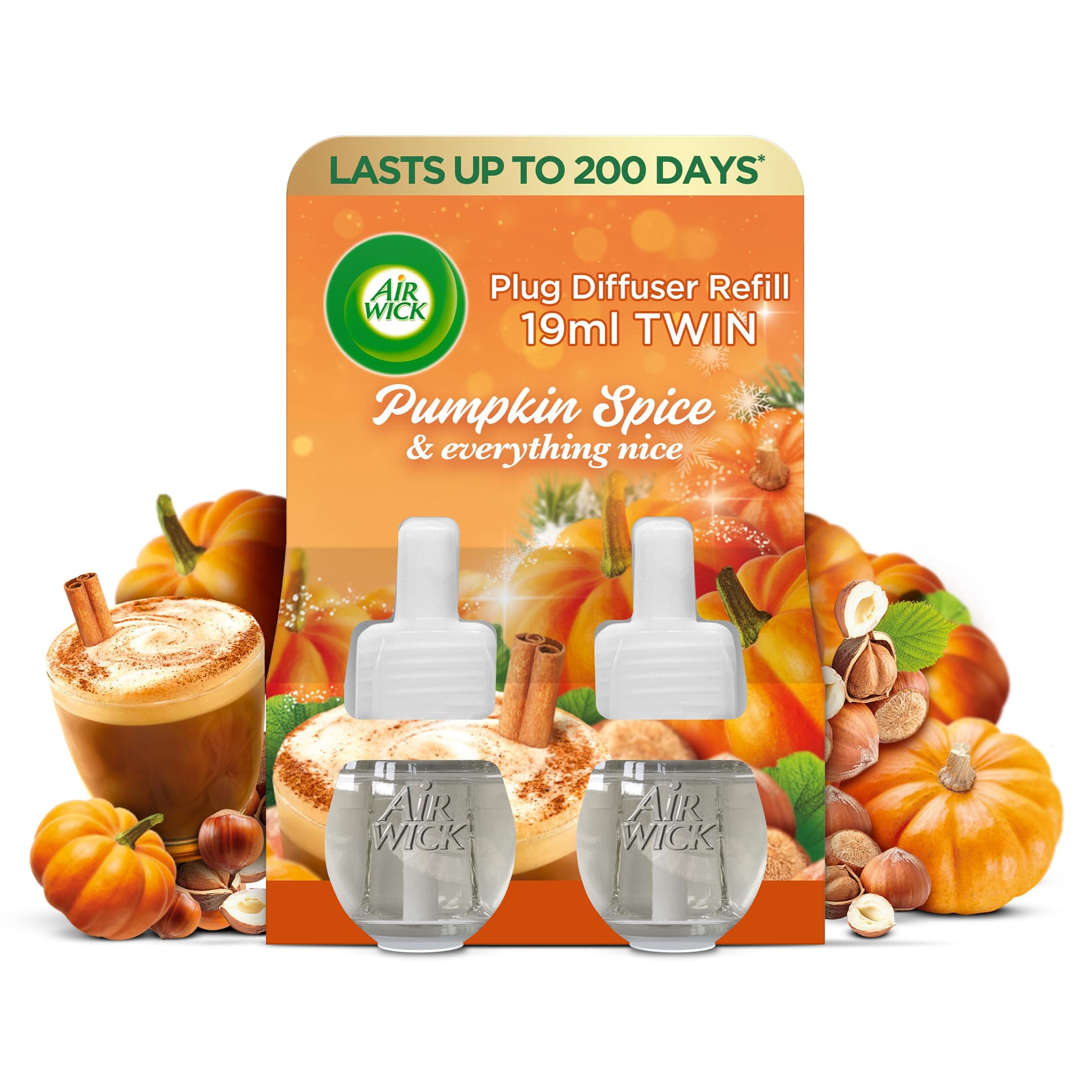 Air Wick Pumpkin Spice & Everything Nice | Electrical Plug-in Twin Refill |2 x 19ml |Pack of 1 | Infused with Natural Essential Oils