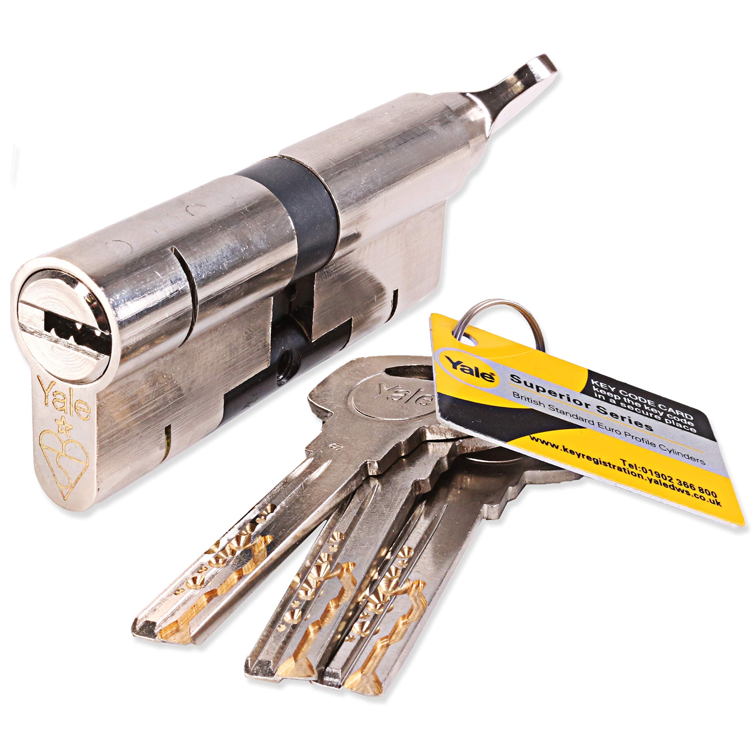 Yale Superior Thumb Turn Euro Cylinder Door Lock with 3 Keys - Anti Bump, Snap, Drill, Pick (35/35, Nickel)