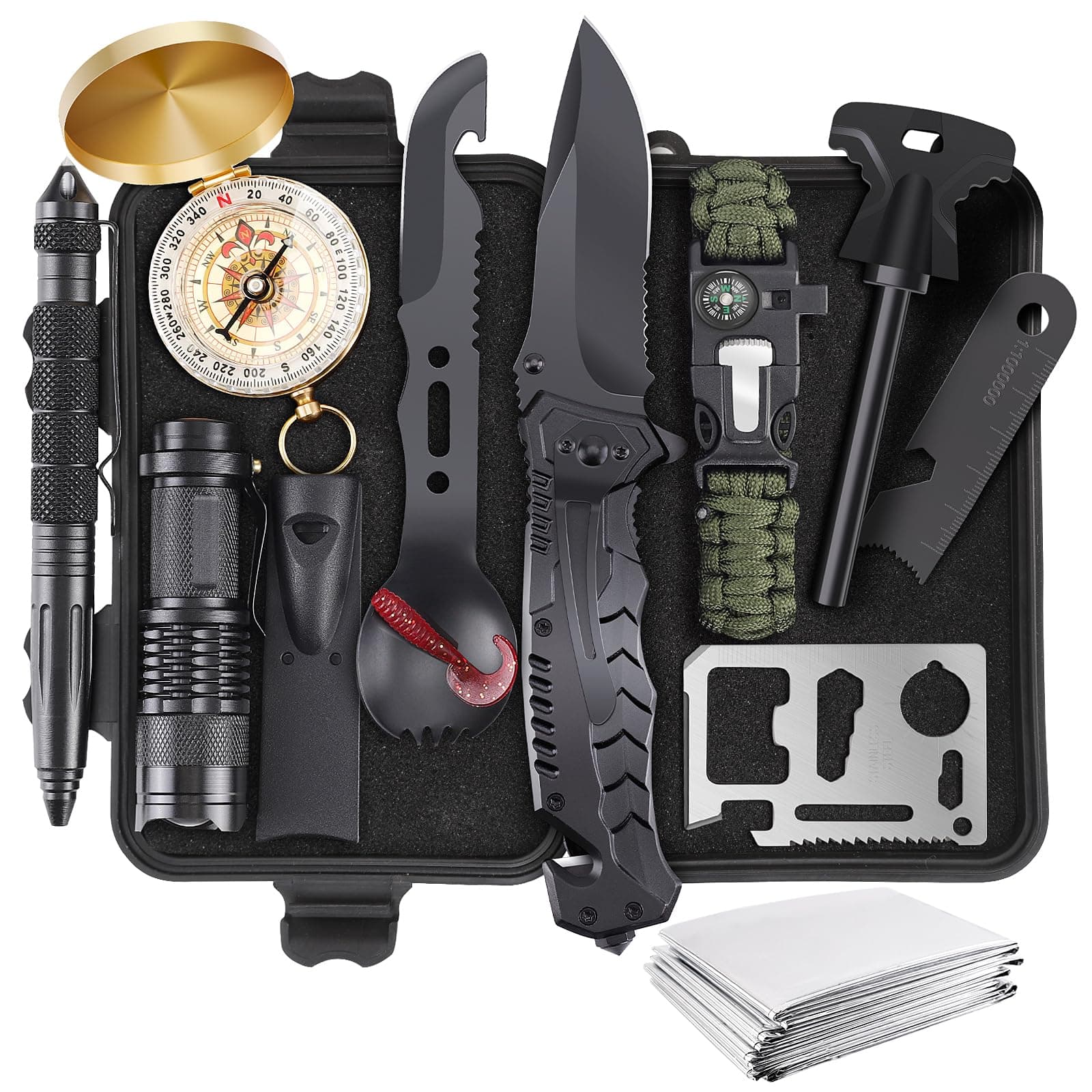 Gifts for Christmas Survival Kits for Men Dad Husband Him, 13 in 1 Survival Gear and Equipment Tactical Tools for Camping Hiking Hunting Outdoor Adventure, Cool Birthday Idea